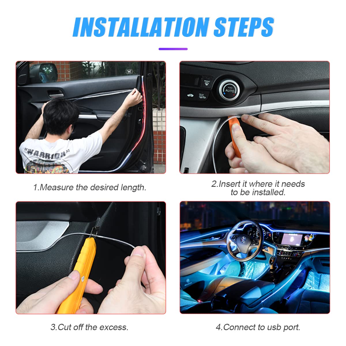 El Wire Interior Car Led Strip Lights, Usb Auto Neon Light Strip With Sewing Edge, 16Ft Electroluminescent Car Ambient Lighting Kits With Fuse Protection, Car Decoration Accessories (Green1/16Ft)