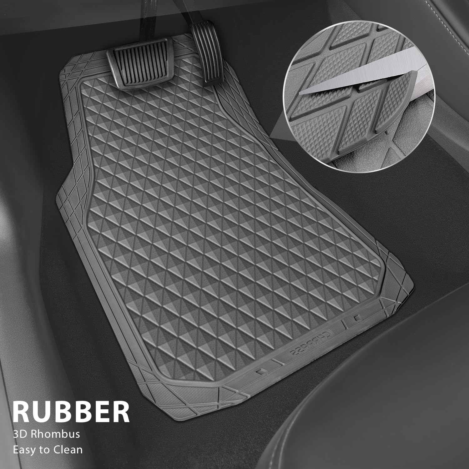 CAR PASS Gray Rubber Car Floor Mats & Cargo Liners, Durable Anti-Slip 3D Rhombus Waterproof Automotive Pad Trim Fit Liner All-We