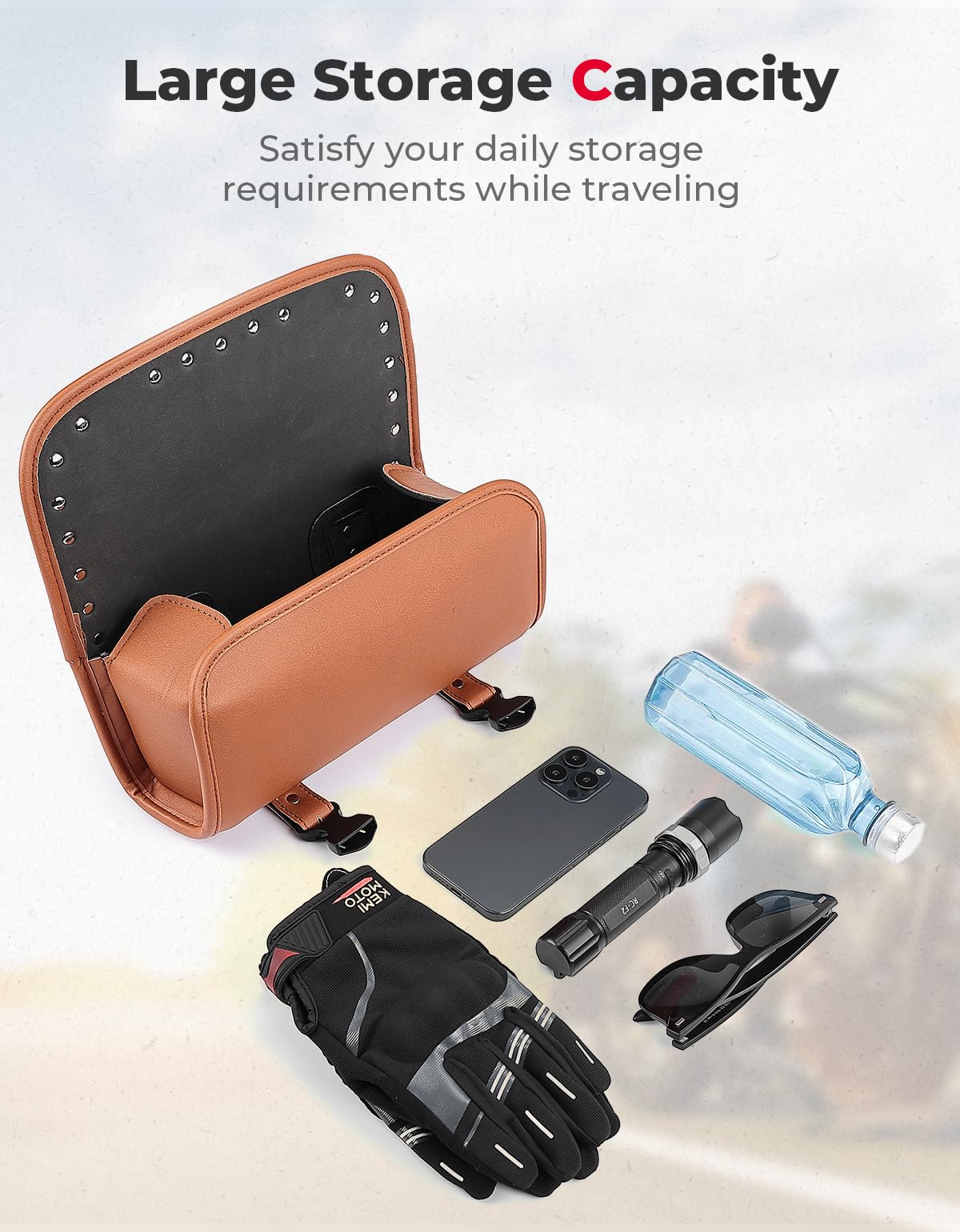 Kemimoto Universal Saddlebag - Waterproof Pu Leather Motorcycle Fork Bag For Front Fork Handlebar Sissybar Storage