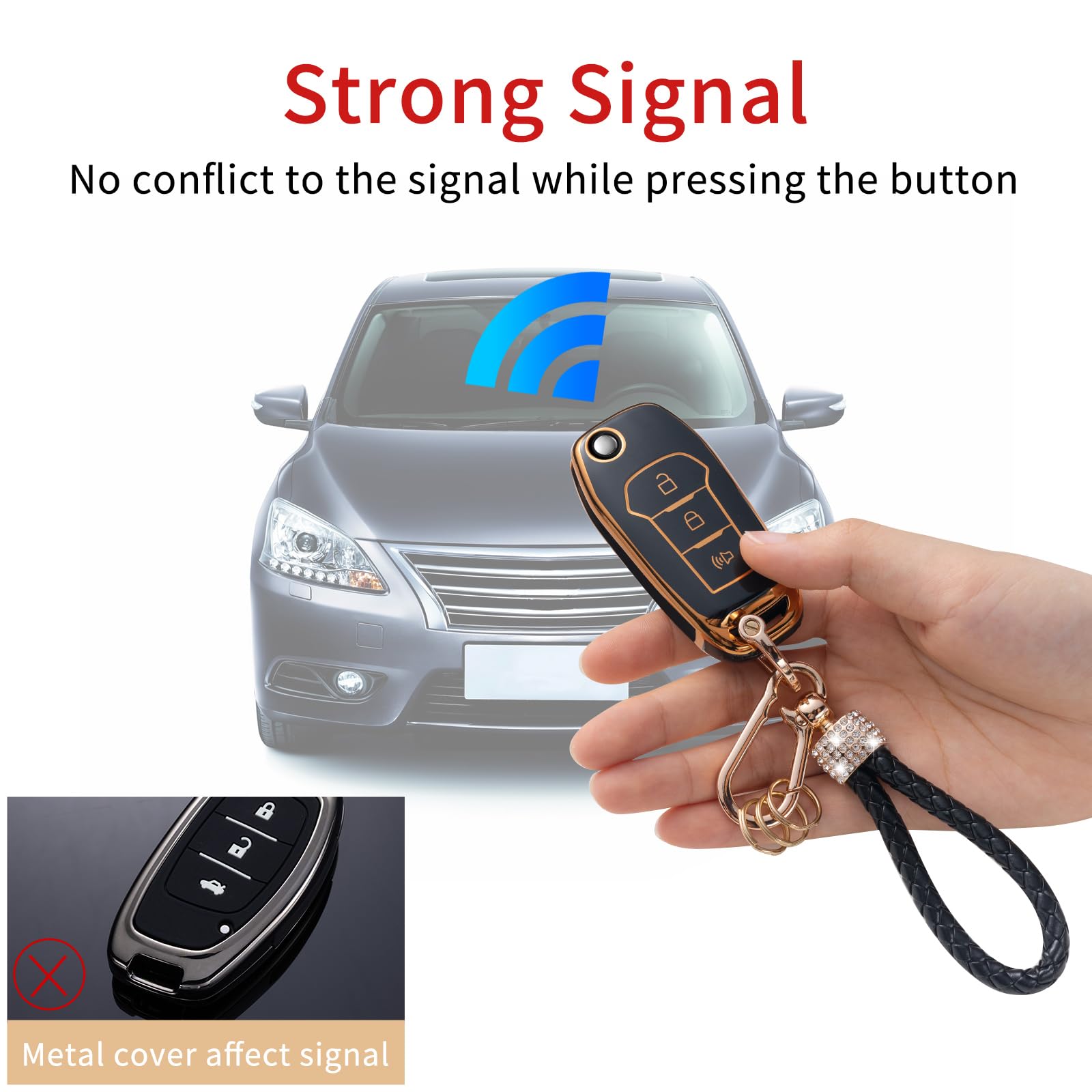 Gematay For Ford Key Fob Cover With Keychain Lanyard, Soft Tpu Key Fob Protector Shell Compatible With Ford F150 F250 F350 F450