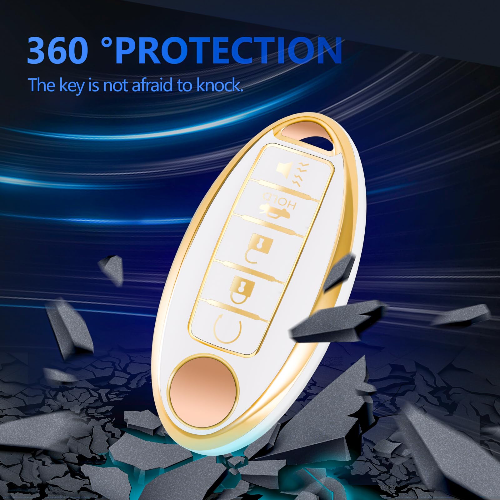 For Nissan Key Fob Cover Car Key Case Shell With Keychain Fit Nissan Altima Maxima Murano Rogue Sentra 370Z Pathfinder (5-White)