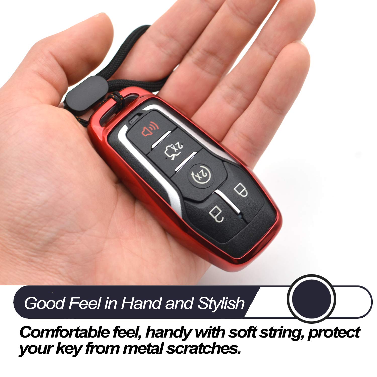 Compatible With Ford Edge Explorer F-150 Fusion Mustang Lincoln Mkc Mkx Mkz Smart 2 3 4 5 Buttons Red Tpu Key Fob Cover Case Rem