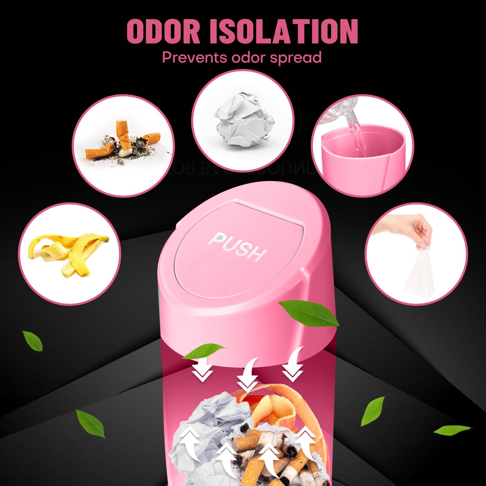 Sglrt Car Trash Can Bin With Lid - Car Garbage Can Cup Holder - Rose Red Mini Leakproof Vehicle Trash Garbage Can Bin With 20Pcs