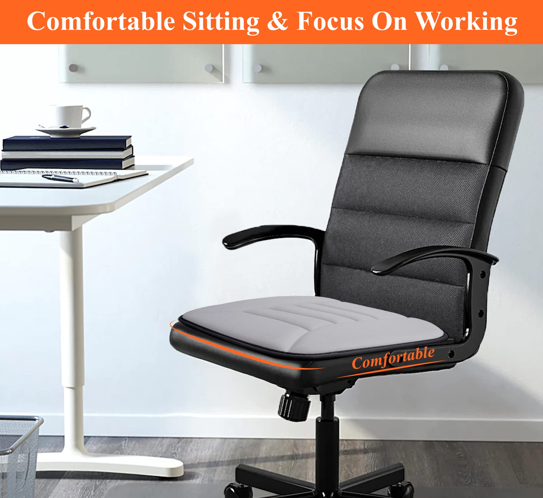 Kingphenix Car Seat Cushion With 1.2Inch Comfort Memory Foam, Seat Cushion For Car And Office Chair (Gray)