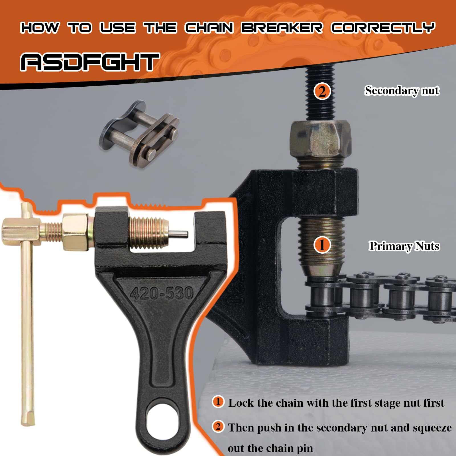 ASDFGHT 420 Motorcycle Chain - Heavy Duty 132 Links, Alloy Steel, Black - Ideal for 110cc, 125cc ATV, Dirt Bike, Mini Bike, Scooter