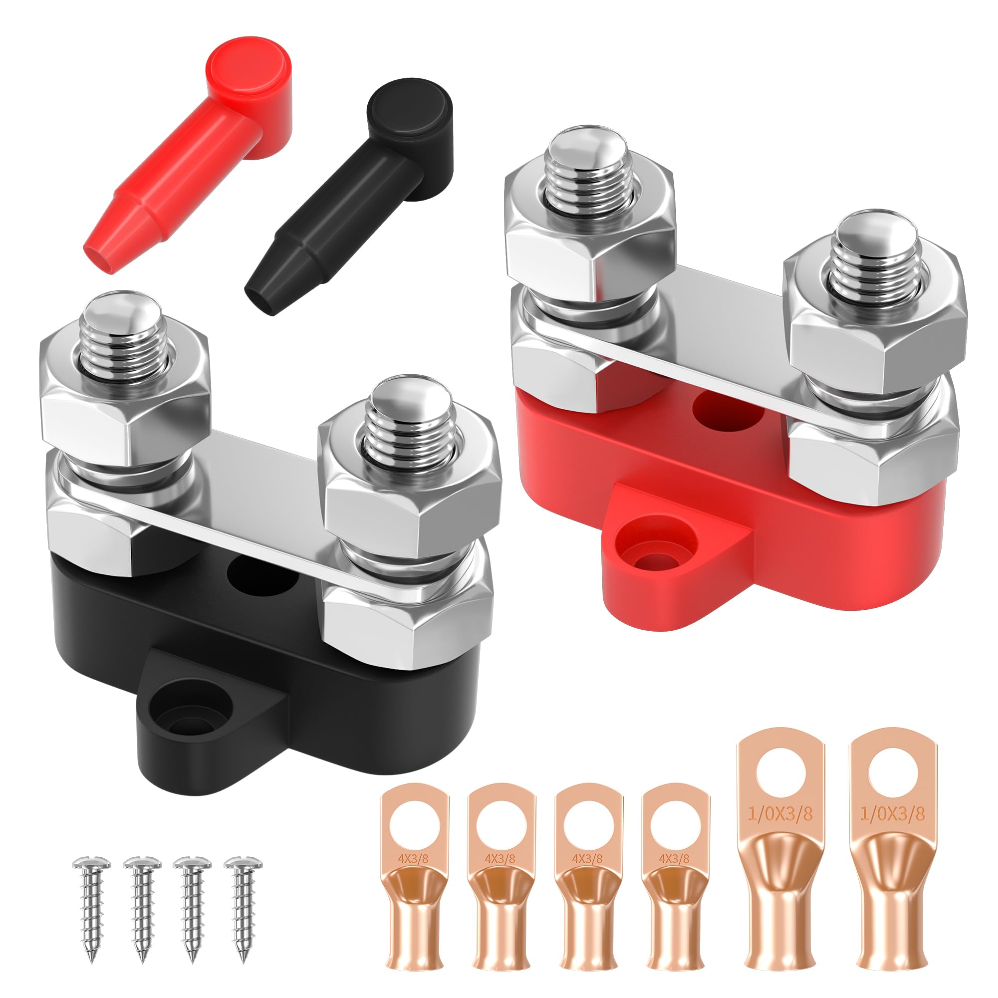 Joinfworld Bus Bar 12V 250A Power Distribution Block Dual 3/8'' Studs Marine Battery Bus Bar Junction Block For Automotive Car B