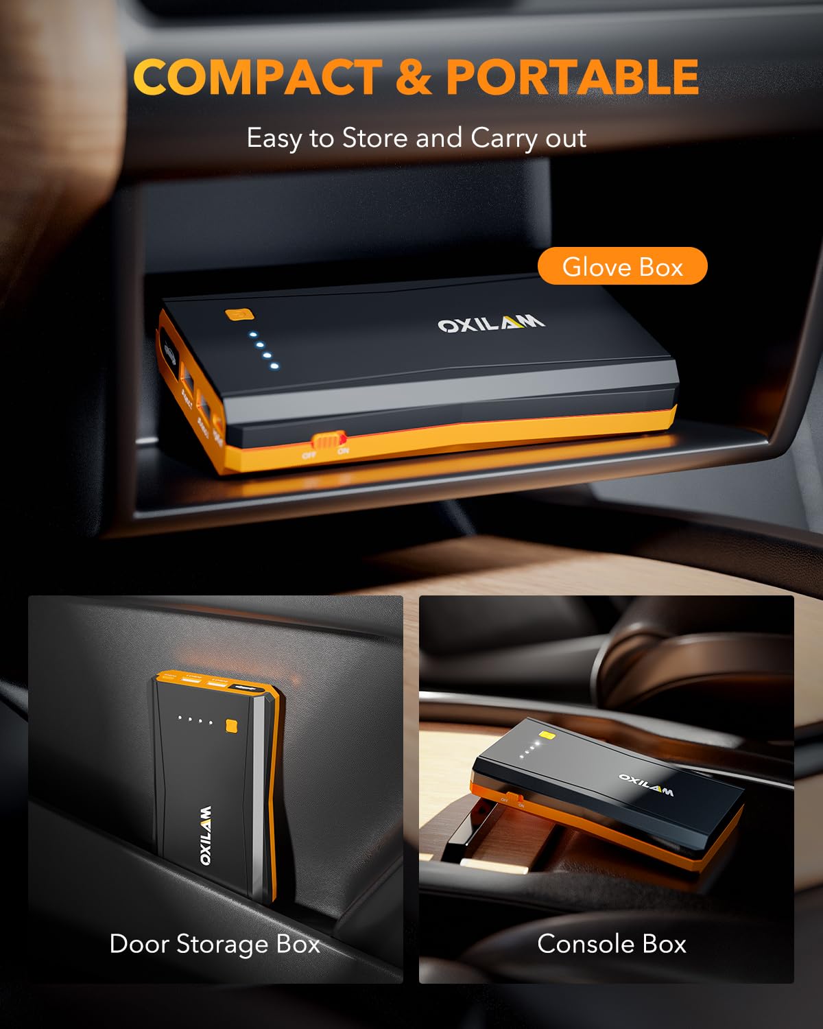 Oxilam Jump Starter, 4000A Peak Car Battery Jumper Starter Portable, Up To 10L Gas And 8L Diesel Engines, 12V Jumper Cables With