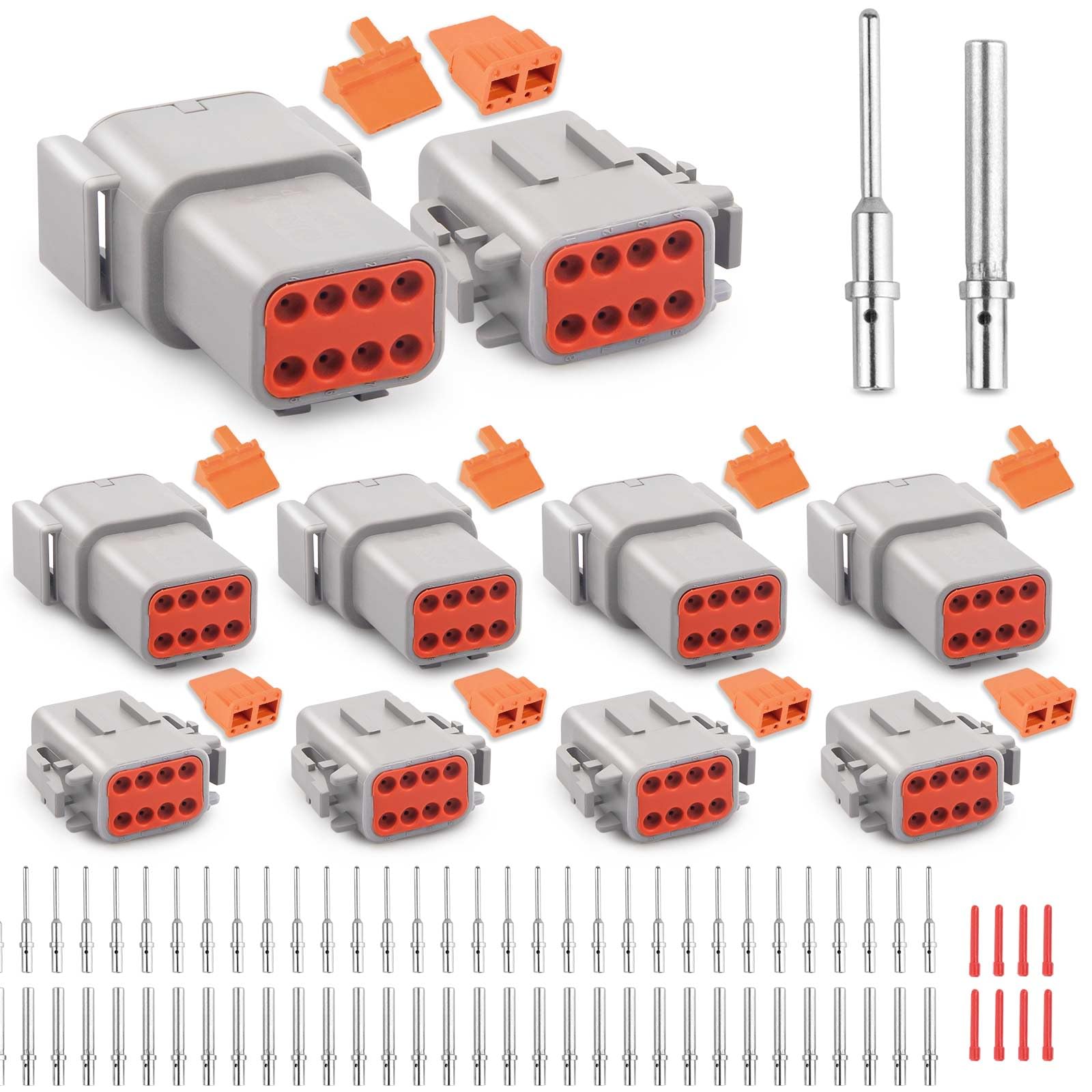 JRready Deutsch DTM 8 Pin Connectors 4 Kits, Waterproof Electrical Wire Connectors with Size 20 Solid Contacts 20-22AWG, ST6330-