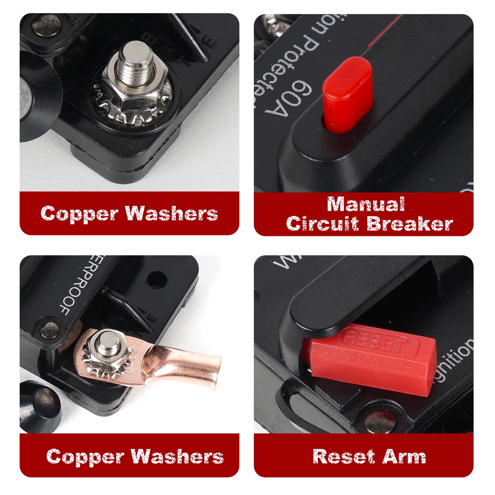 Tiwerlfe 60Amp Circuit Breaker With Manual Reset, Waterproof Inline Fuse For Boat Trolling Motor Marine Atv Trailer Vehicles Ste