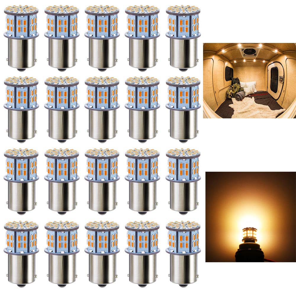Antline 1156 1141 1003 7506 Ba15S Led Bulbs Warm White/Yellow 20-Packs, Super Bright 3014 50-Smd Led Replacement For 12 Volt Rv 