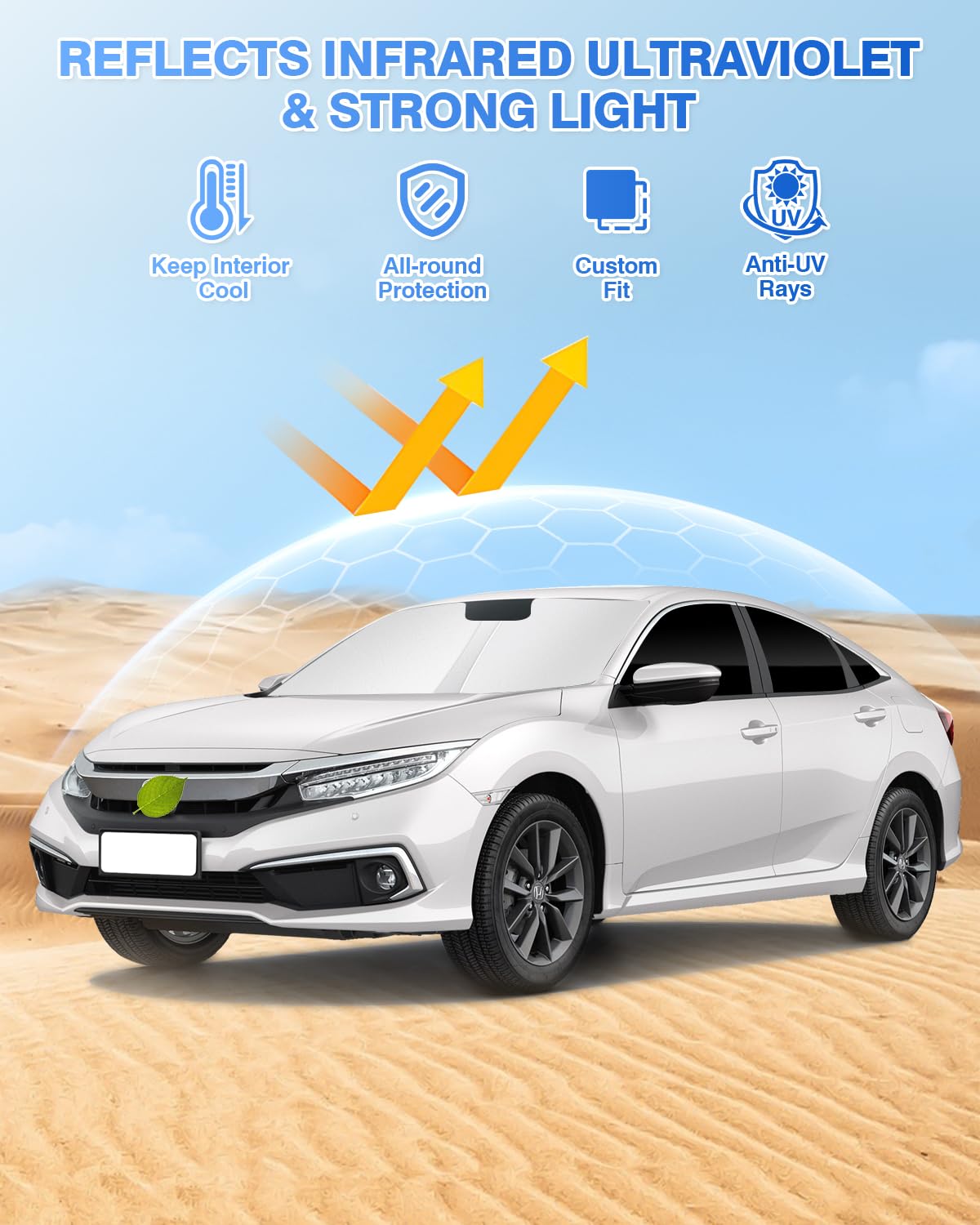 Canvcle Windshield Sun Shade For Honda Civic 10Th Gen 2016-2021 (Not For Hatchback) Side Rear Window Shade Cover Set Full Window