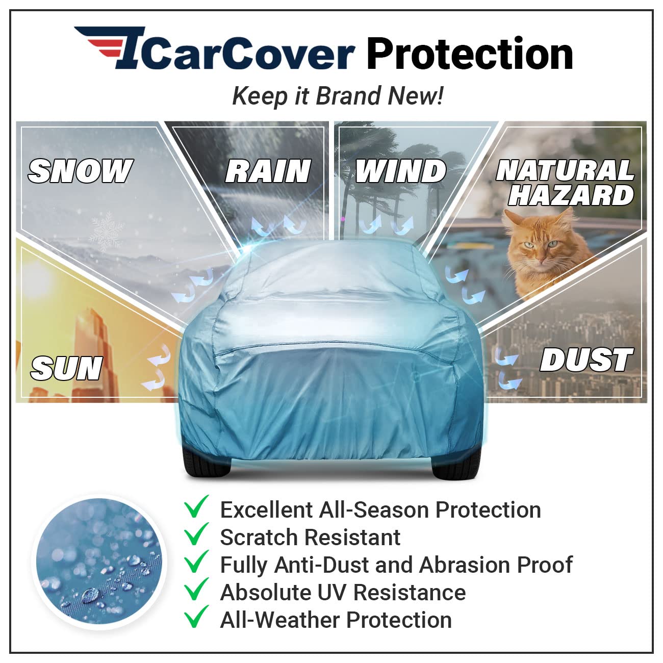 Icarcover Custom Car Cover For Chevy Chevelle 2-Door, 4-Door,Waterproof All Weather Rain Snow Uv Sun Protector Full Exterior Ind