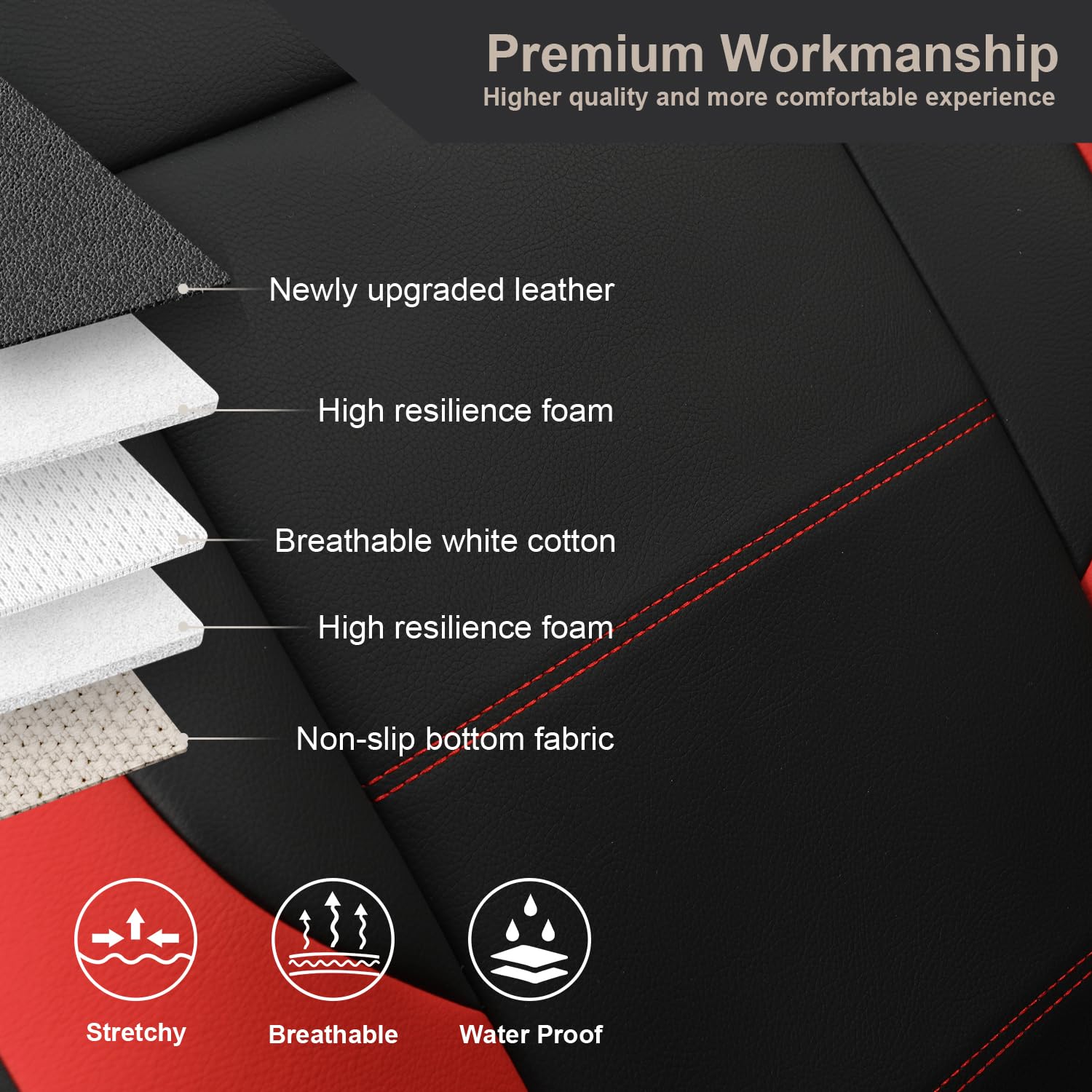 Giant Panda Front Car Seat Cover Customized Fit Chevy Silverado 1500 2500 3500 Trucks Seat Protectors (Red+Black) 2-Pack