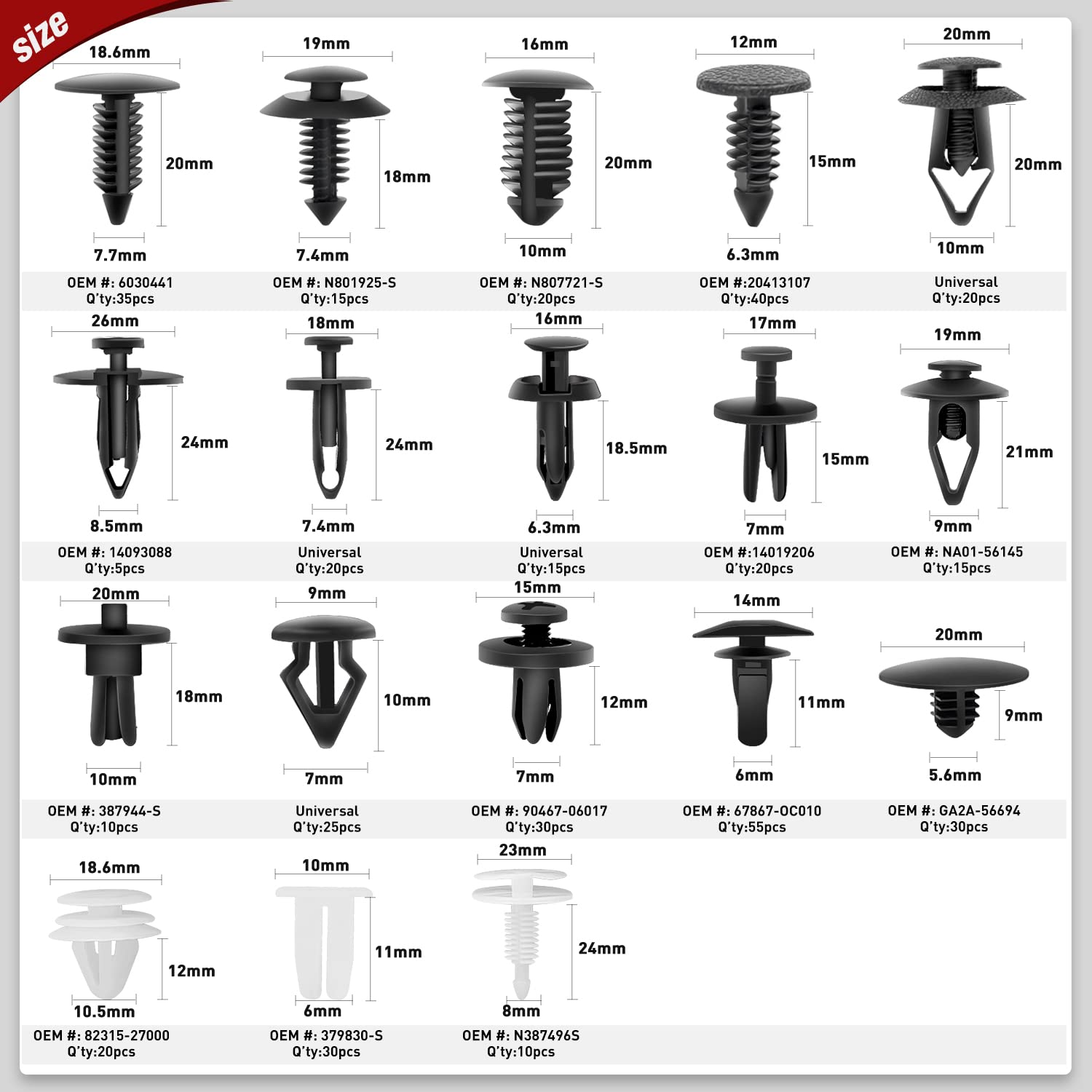 Nilight 700Pcs Car Push Retainer Clips & Auto Fasteners Assortment -30 Most Popular Sizes Nylon Bumper Fender Rivets With 10 Cab