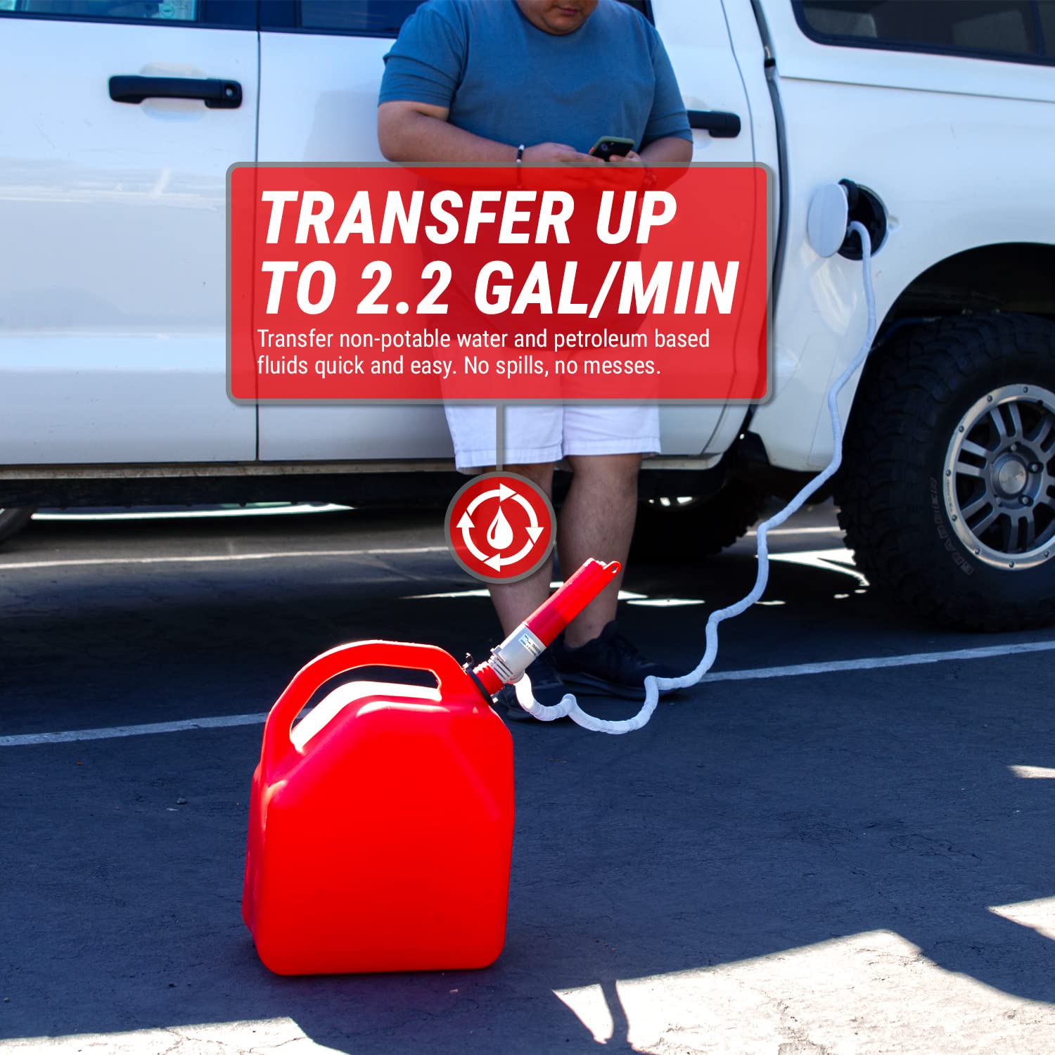 TERA PUMP Gas Transfer Pump, 3X More Powerful D Battery, Auto-Stop, No Fuel Loss, Powerful Suction (2.2 GPM), 10ft Extra Long Ho