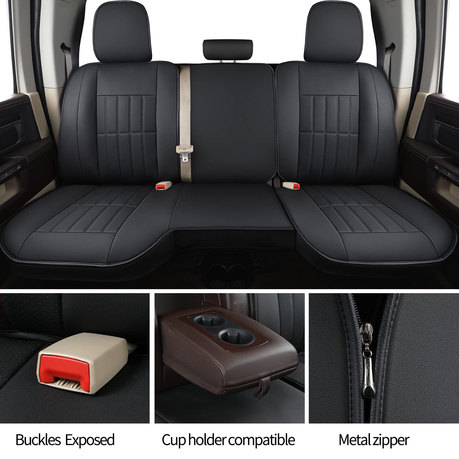 Truckiipa Dodge Ram Seat Covers Full Set, Full Coverage Luxury Car Seat Covers Waterproof Leather Protector Pickup Truck Accessories, Custom Fit For 2002-2023 Ram 1500 2500 3500 Crew Mega Cab
