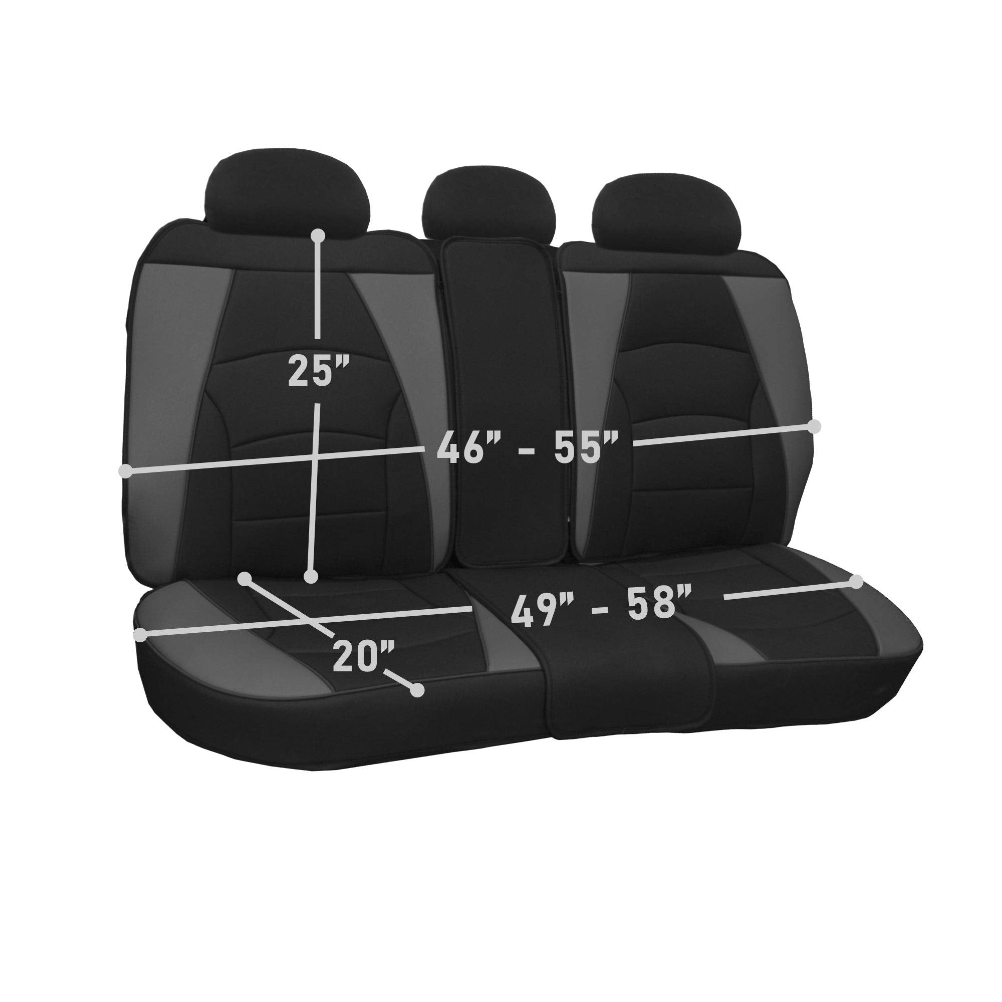 Fh Group Car Seat Cover For Back Seat Gray Black Faux Leather - Universal Fit, Rear Seat Covers For Cars With Rear Split Bench,