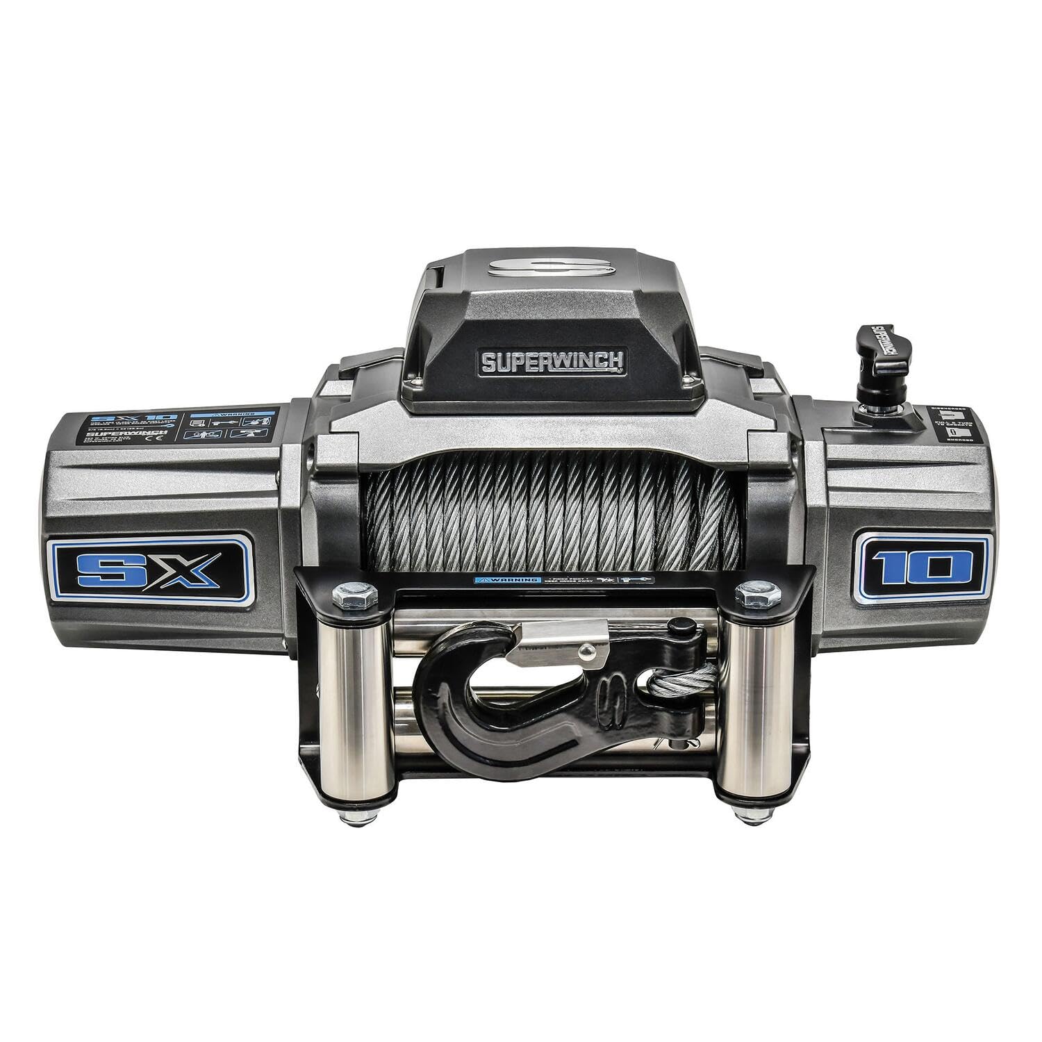 Superwinch 1710200 SX10 12V DC Winch 10,000 lb/4,536 kg Single Line Pull with Roller Fairlead, 3/8in x 80ft Steel Wire Rope, Cor