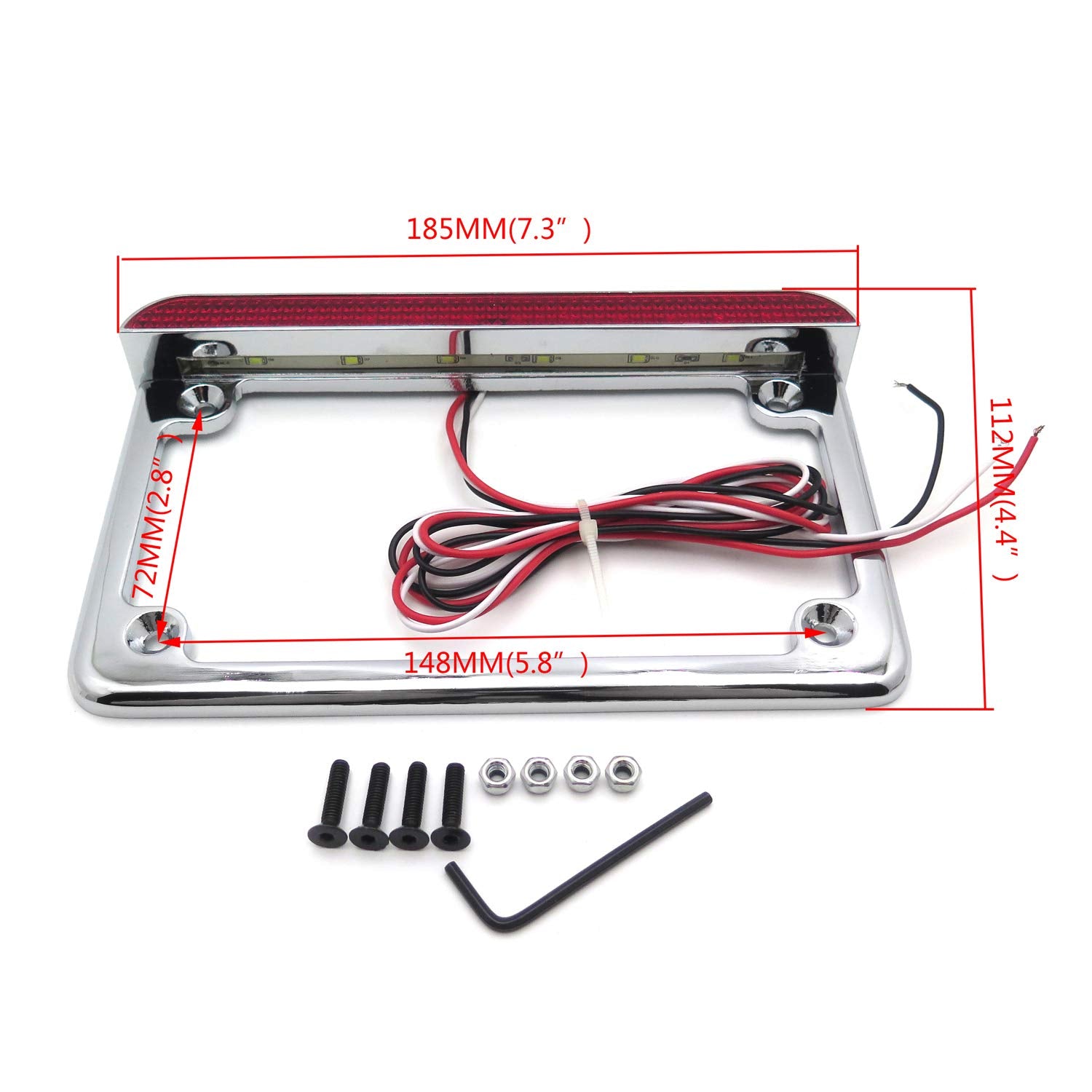 Httmt - For Universal Motorcycle 7Inches X4 Inches Flat License Plate Frame Bracket Tag Holder With 6 Inches Led Bar Chrome [P/N
