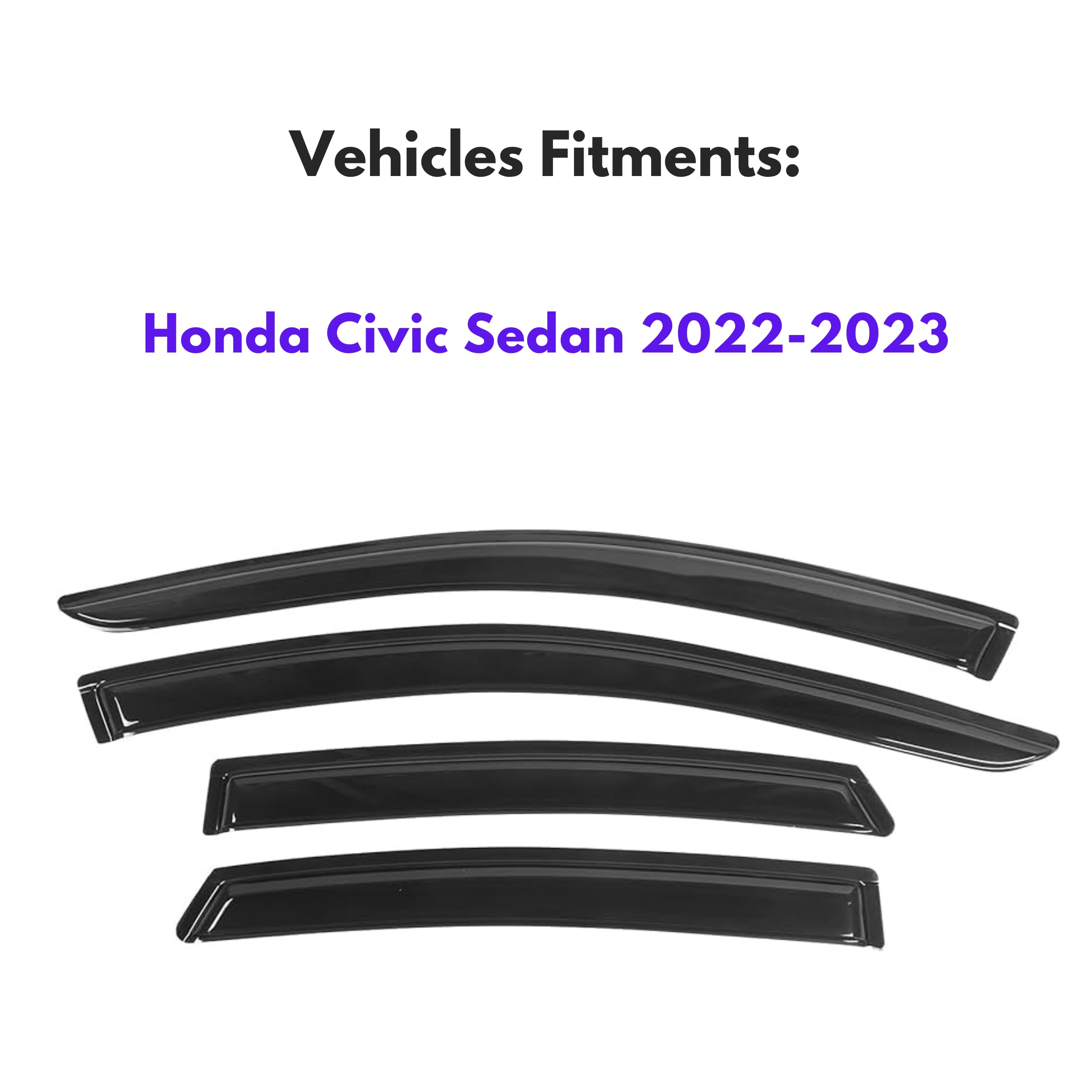 Ig Window Visor For Honda Civic Sedan 2022-2024, Rain Guard Tape-On Extra Durable Sun Wind Side Vent Window Deflector Mugen Styl