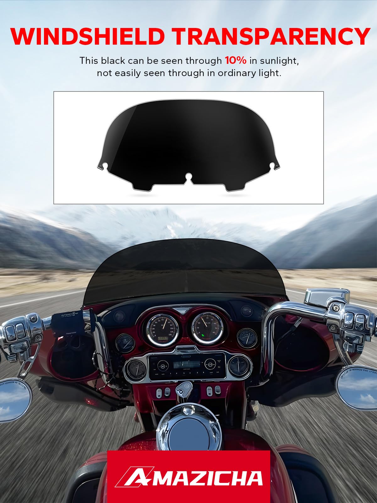 Black 8' Windshield Windscreen Compatible For Harley Touring Street Glide Electra Flht 1996-2013
