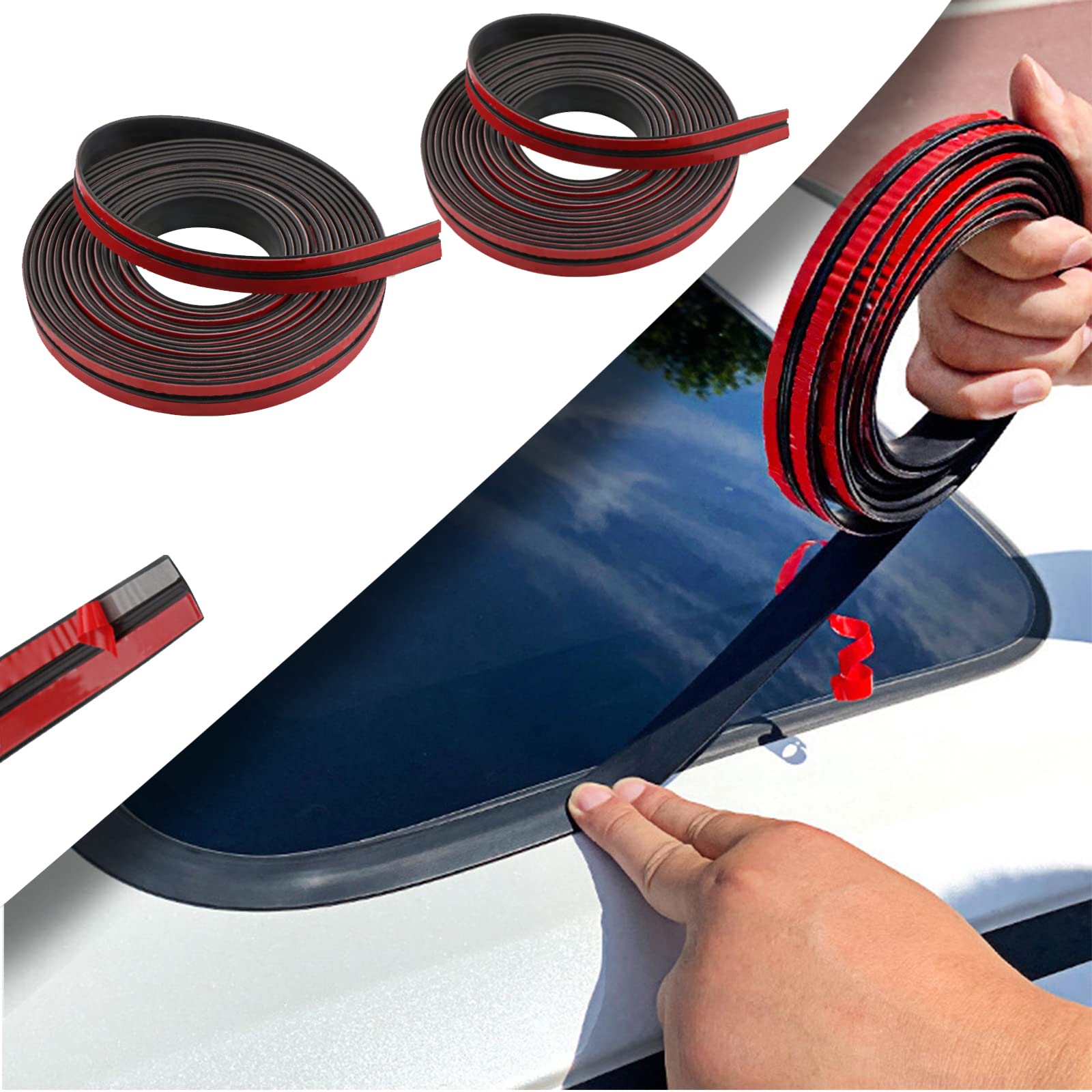 Pincuttee 2Pack Weather Stripping Seal Strip For Doors/Windows,Car Weather Stripping Adhesive,Sunroof Seal For Car/Truck/Suv Front Rear Windshield(20Ft,19Mm+14Mm)