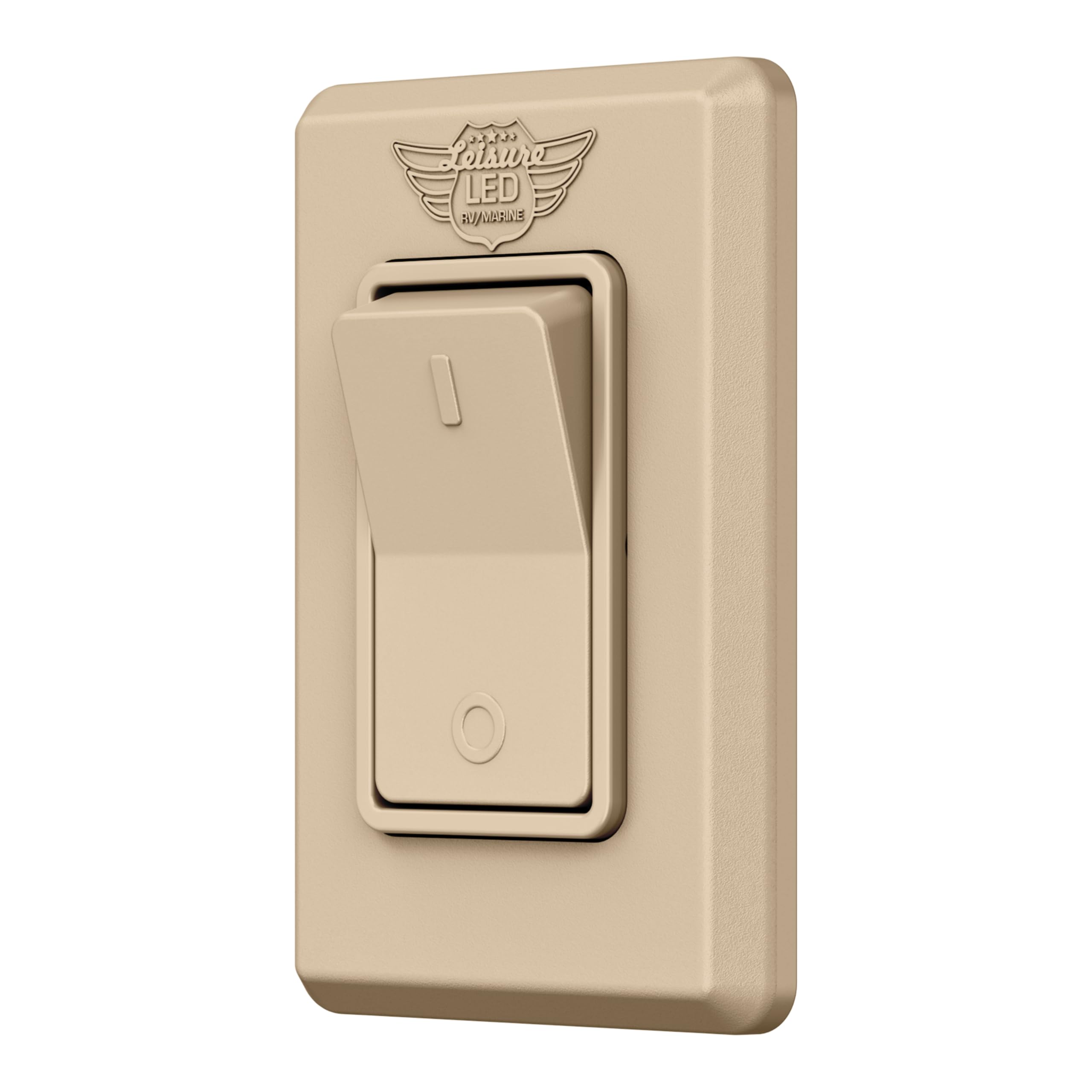 Leisure LED Modern Single SPST On-Off Switch with Bezel, 12-Volt, for RV, Trailer, Camper, with Label Sticker (Tan)