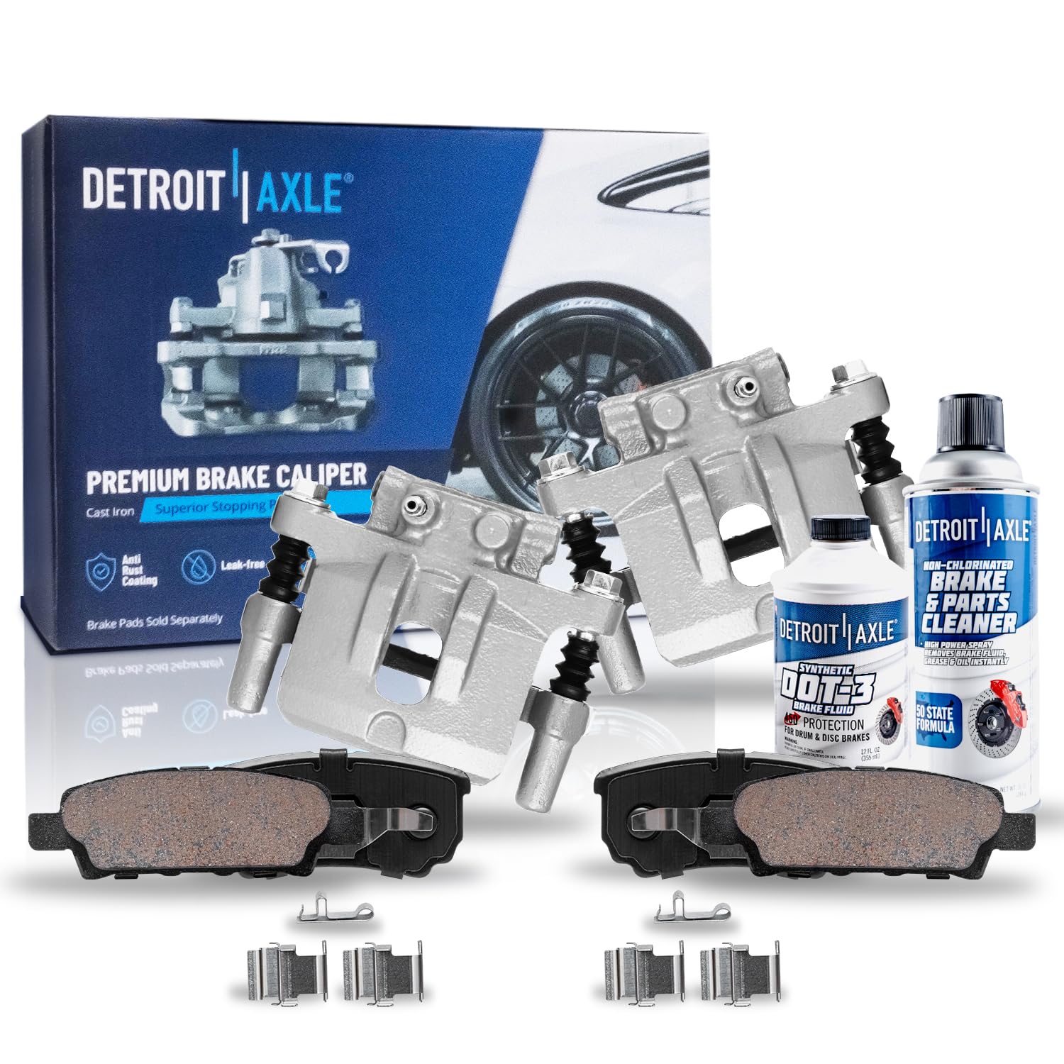 Detroit Axle - Rear Brake Calipers w/Bracket Ceramic Brake Pads Kit Replacement for 200 Patriot Compass Avenger Sebring Caliber 