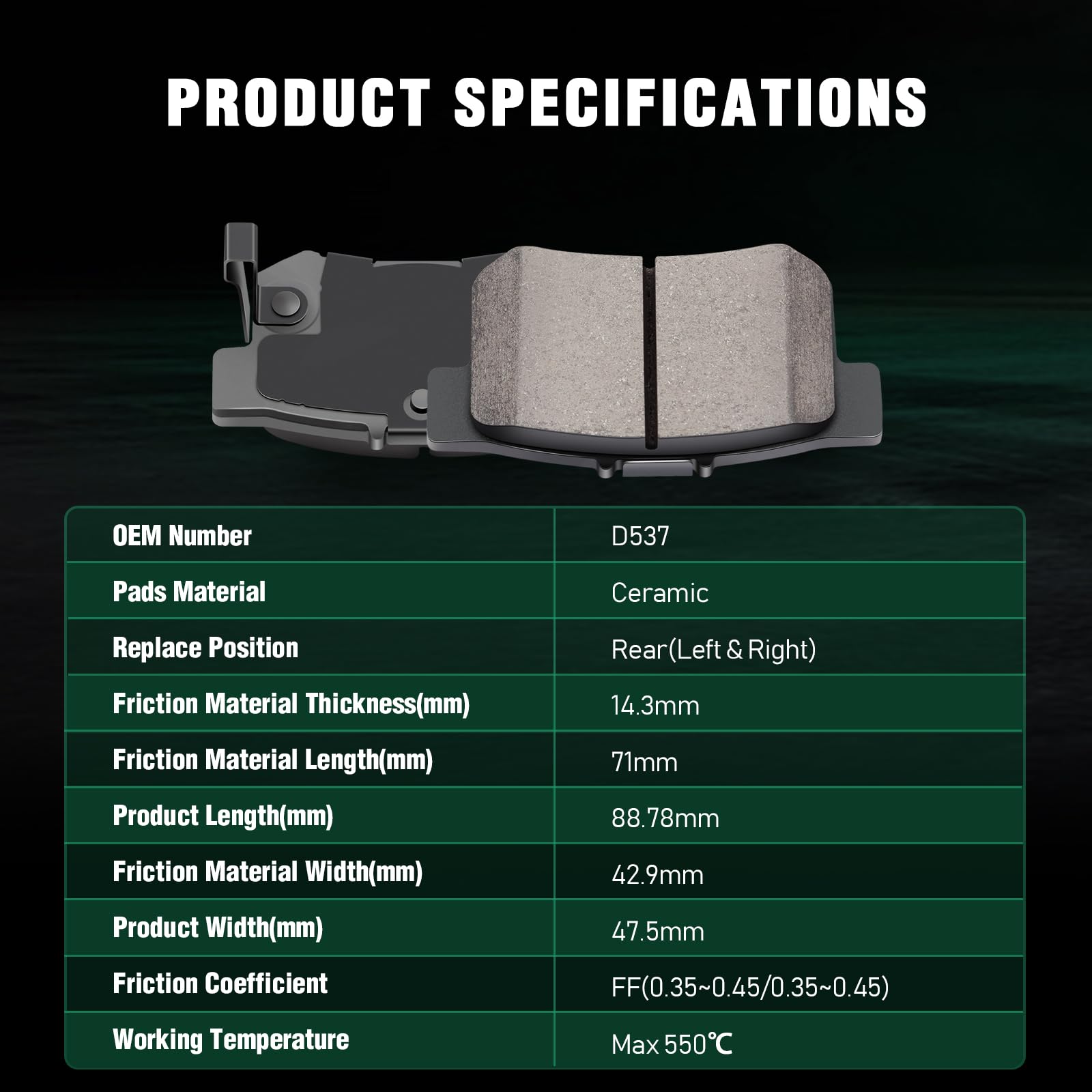 Automuto D537 Ceramic Brake Pads Kits, Rear(R+L) 4Pcs Brake Pads Set Fit For 1997-1999 For Acura Cl, 2002-2015 For Honda Civic S