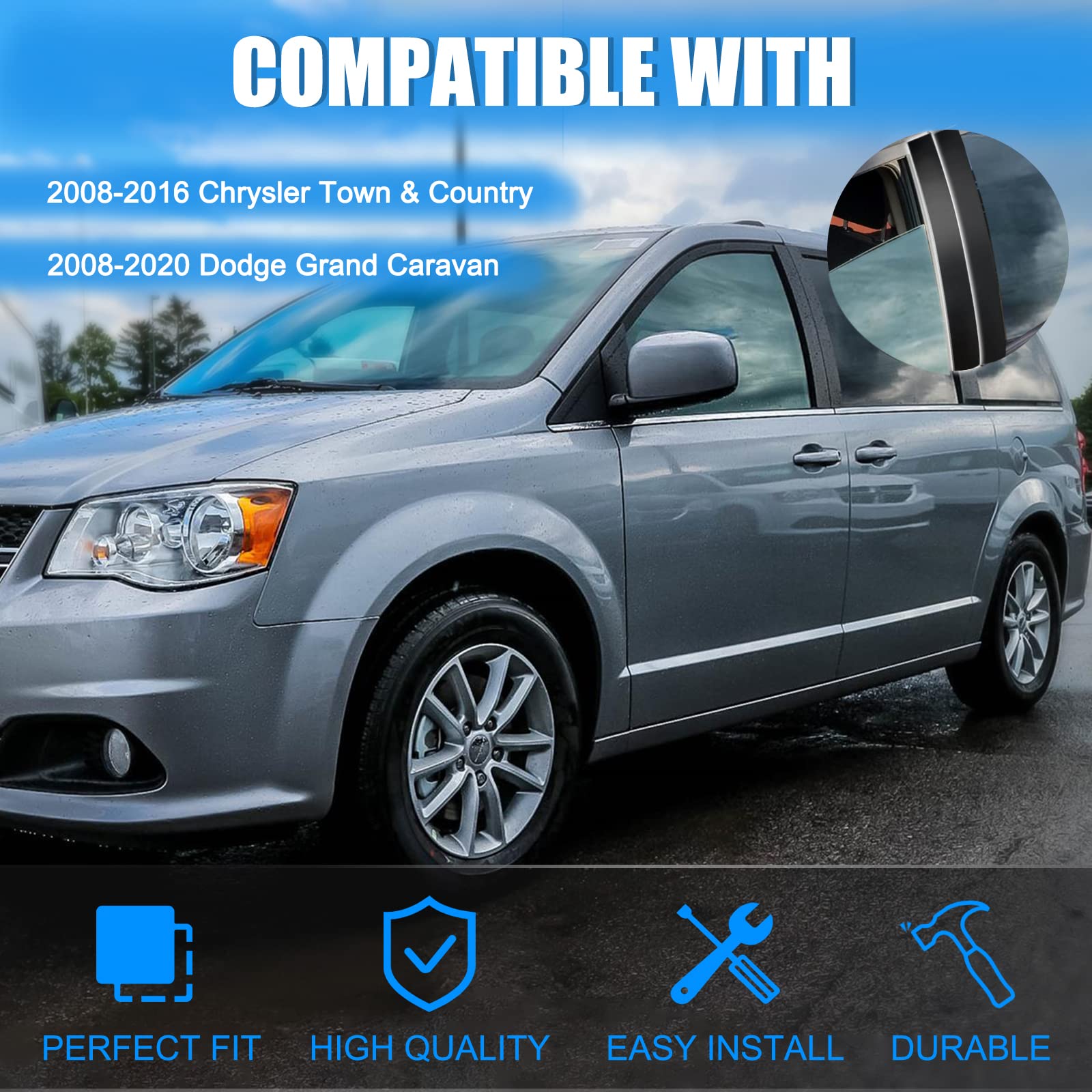 926-446 B Pillar Trim Door Molding For Front Passenger Driver Side Windshield Outer Compatible With 2008-2016 Chrysler Town & Co