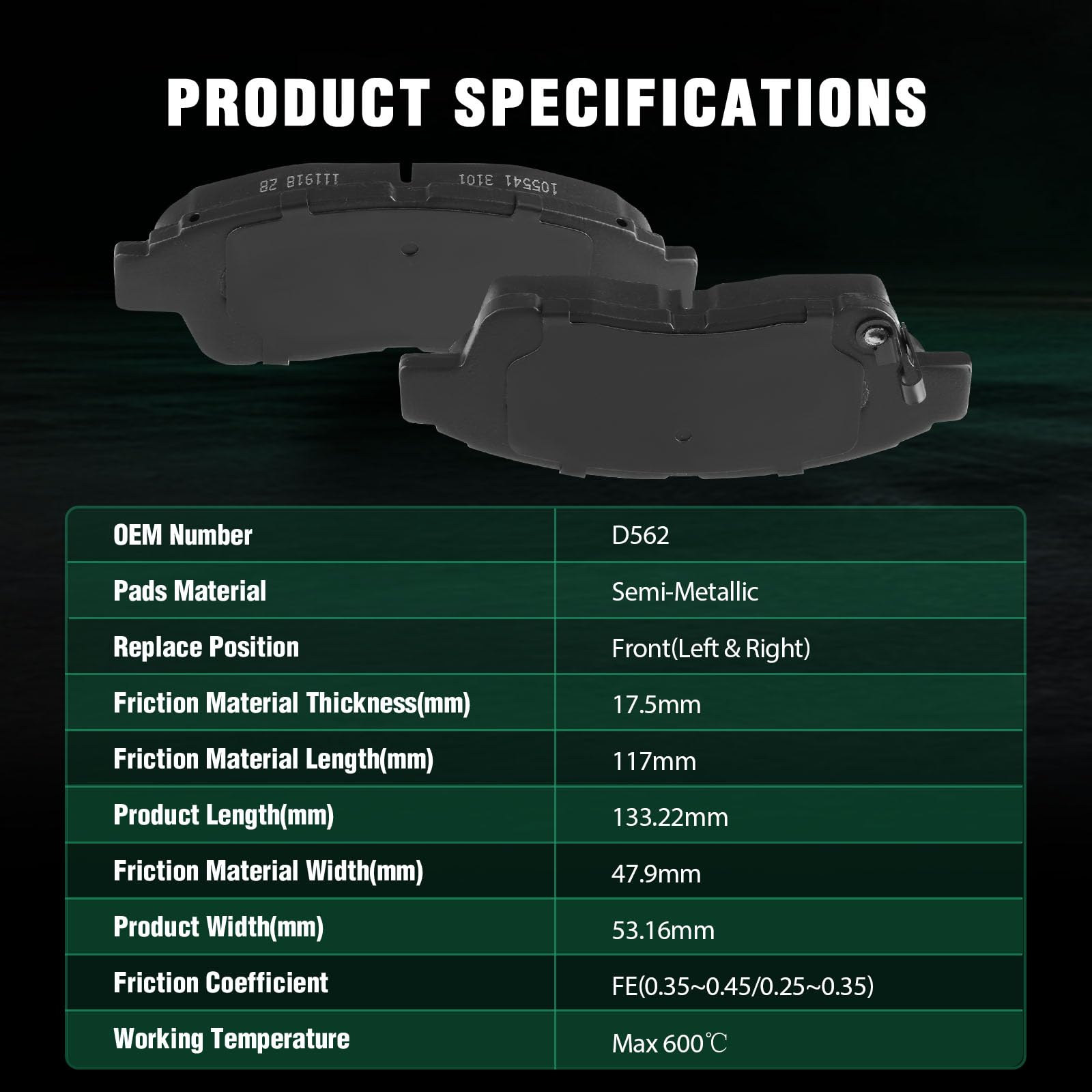 Automuto 4Pcs Front Semi-Metallic Disc Brake Pads Set D562 For Geo Prizm 1993-1997, For Toyota Camry 1992-2001, Celica 1994-1997