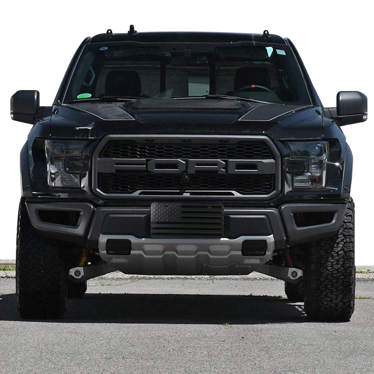 FlyChetah American Front Flag License Plate - Custom Vintage 3D Aluminum Tag, Black, 6x12 inch, Patriotic Embossed Vanity Gift