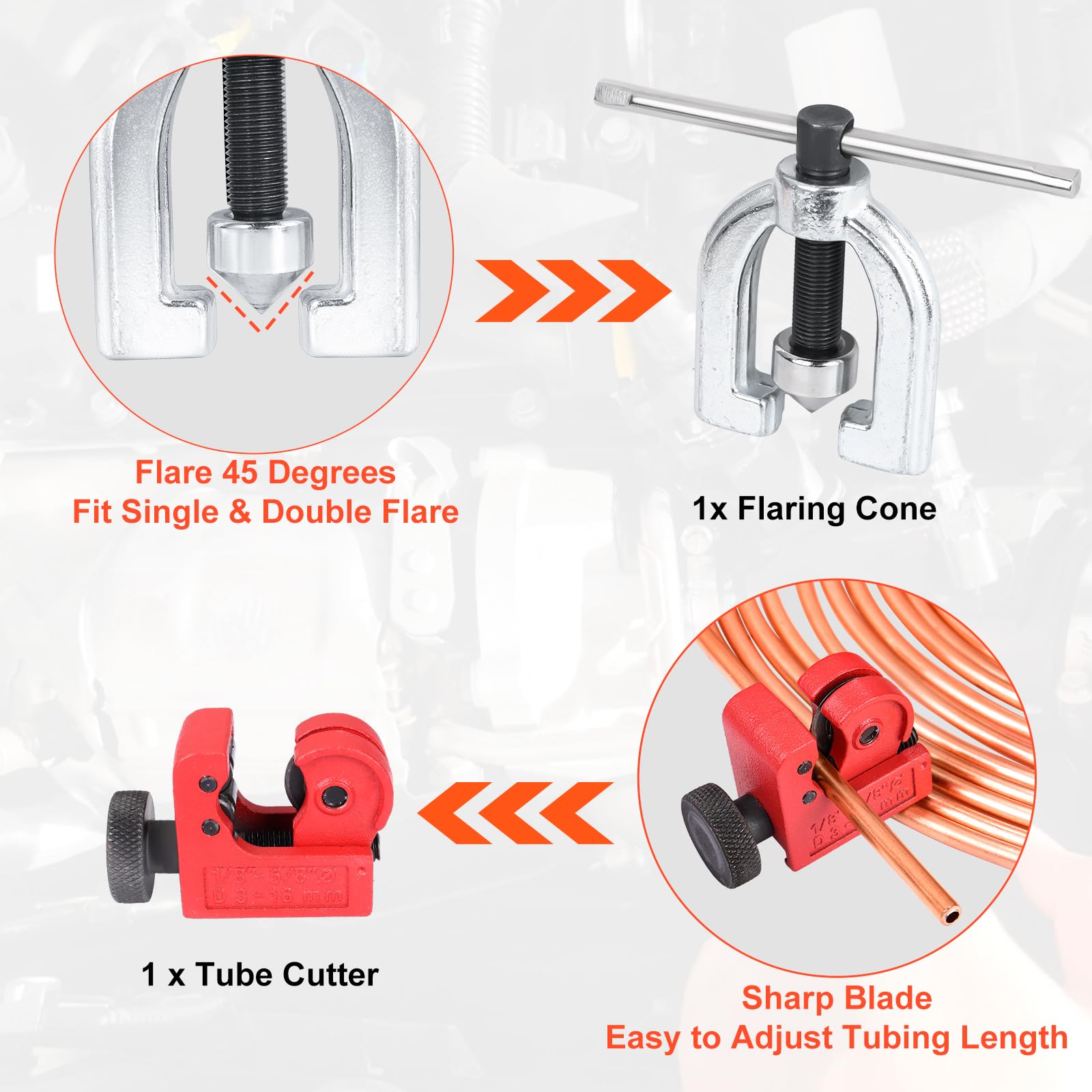 Jingtao88 Brake Line Kit, 3/16' Brake Line Flaring Tool Kit, Copper Coated Brake Line (With 16 Fittings And 4 Threads Unions) And Double & Single Flare Tool (With Tube Cutter And 5 Adapters)