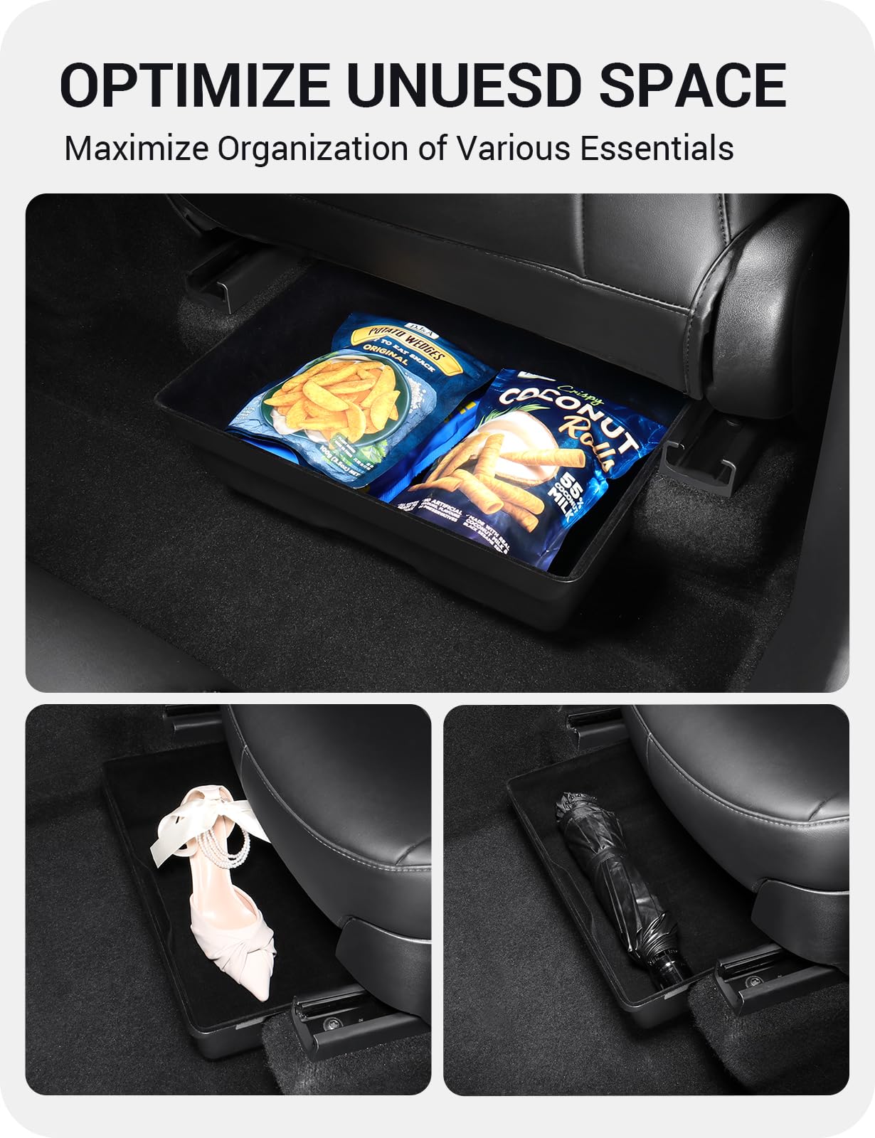 Basenor 2Pack Tesla Model Y Under Seat Storage Box, Waterproof Hidden Storage Underseat Organizer With Lid Cover Tray For 2020-2