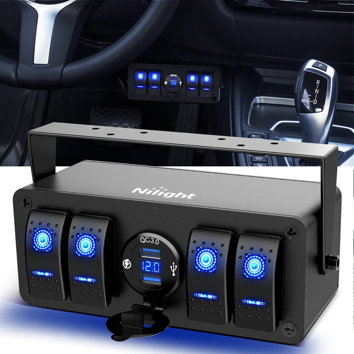 Nilight 4 Gang Rocker Switch Box 12V Spst On Off Switch Qc 3.0 Usb Charger Voltm WBCARB09J4ZWXYZ