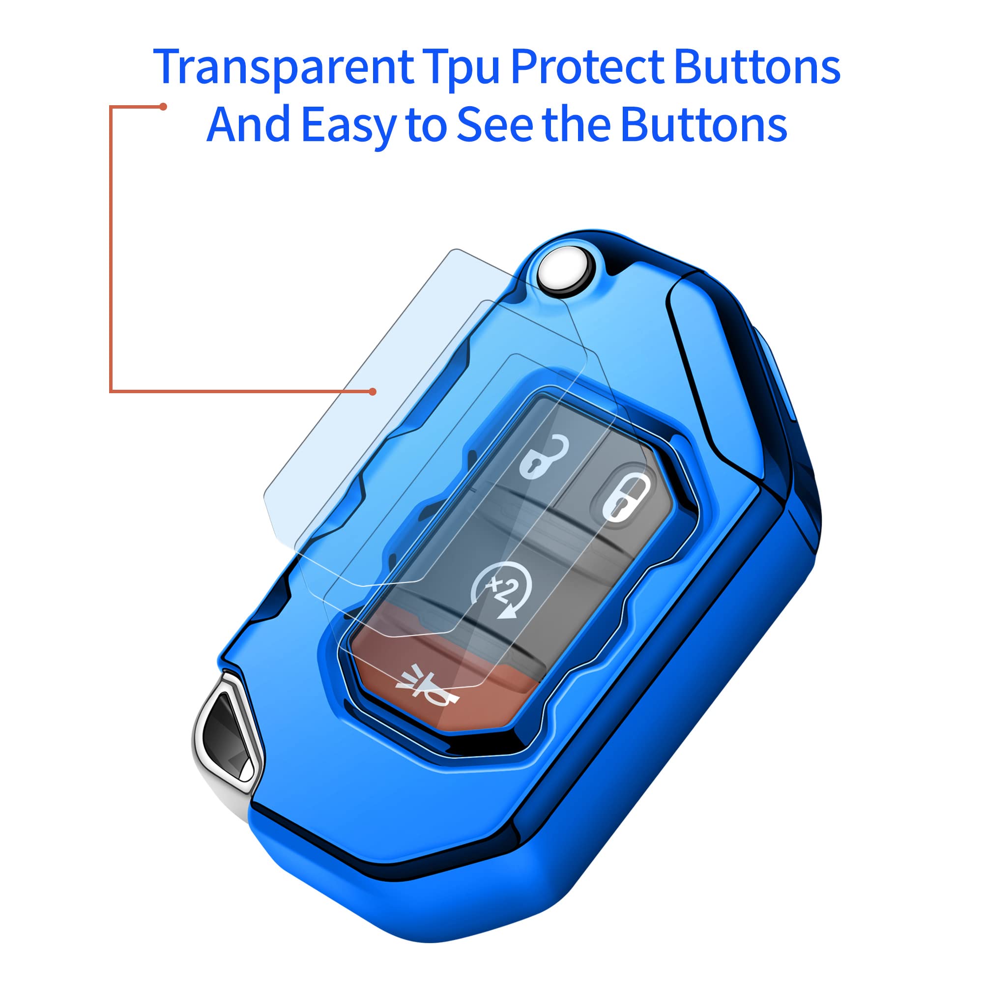 Tukellen For Jeep Key Fob Cover Premium Soft Full Protection Key Shell Key Case Compatible With Jeep 2020 2021 Gladiator Jt Sahara Jlu 2018-2021 Jeep Wrangler Jl Jlu Rubicon(Blue)