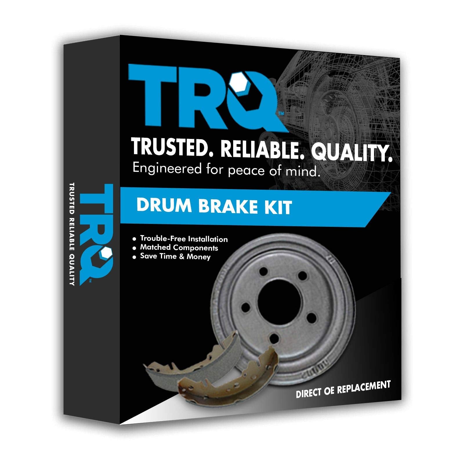 TRQ Rear Brake Drum & Shoe Set Kit LH Driver & RH Passenger Sides Direct Fit for Scion iQ Toyota Prius C