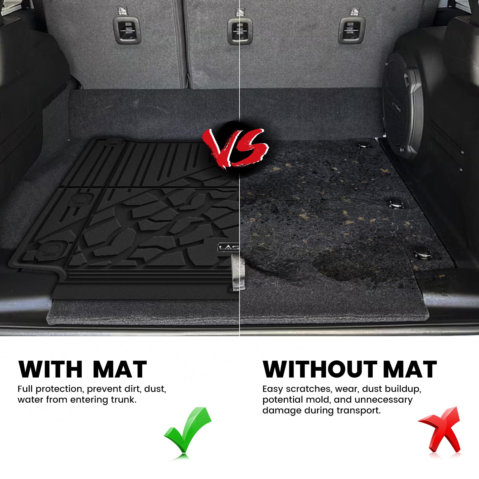 Lasfit Trunk Mat For Jeep Wrangler Unlimited 4Xe 2021-2024 2025 4 Door With Subwoofer, All Weather Tpe Custom Fit Cargo Mat Trun