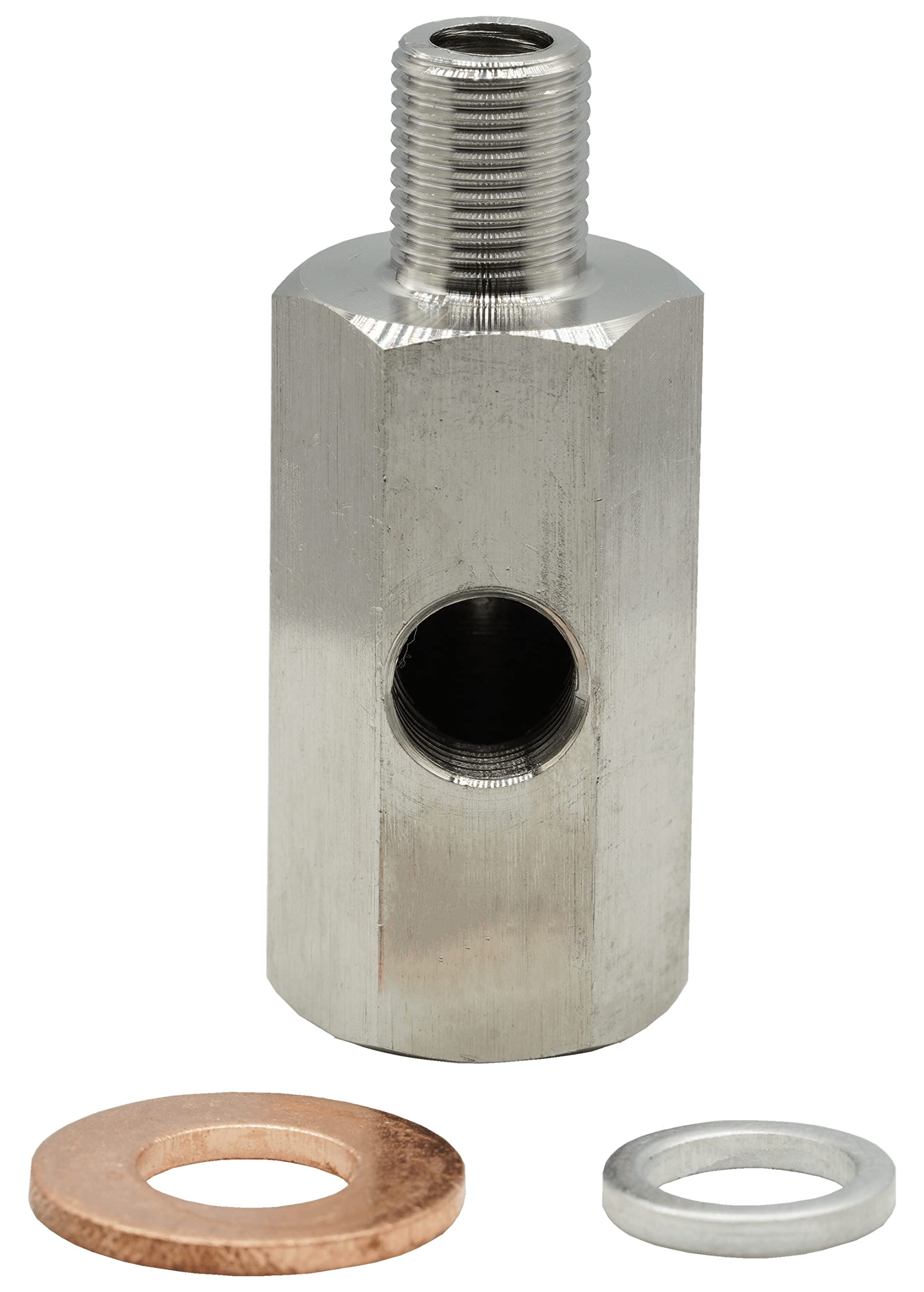 Dsnaduo M10 Oil Pressure Sensor Tee Adapter Turbo Supply Feed Line Gauge M10x1.0 Female to M10 x 1.0 Male with 1/8 NPT Side Port