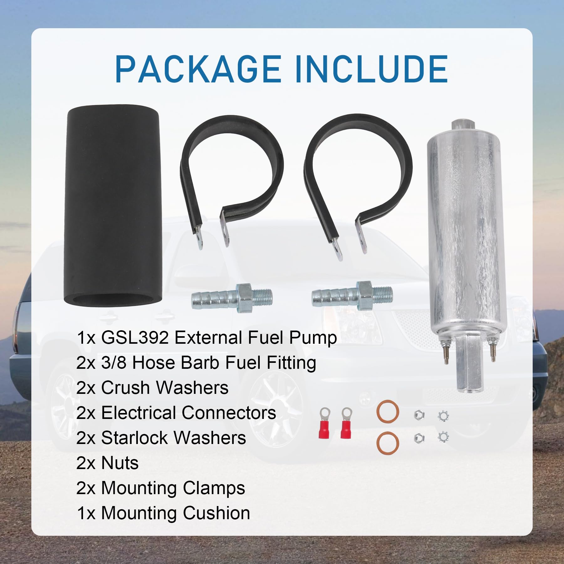 High Flow & Pressure External Inline 255LPH Fuel Pump With Installation Kit Replacement For GSL392, GSL392-400-939, GSL392400939