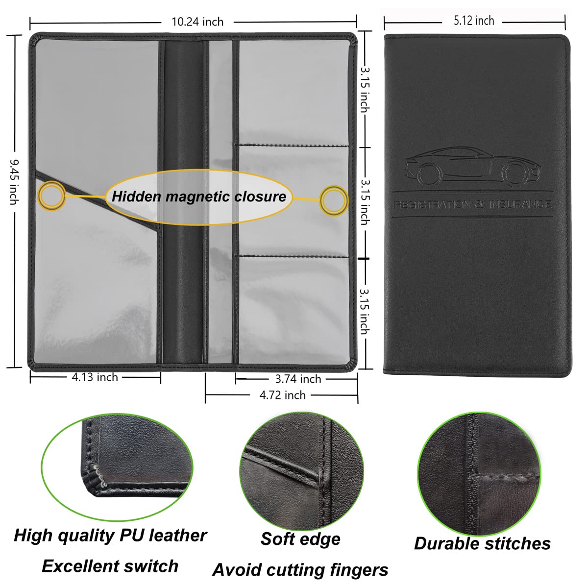 Premium Car Registration And Insurance Holder,Black Registration Insurance Card Holder,Glove Box Organizer Makes Your Documents In Order.