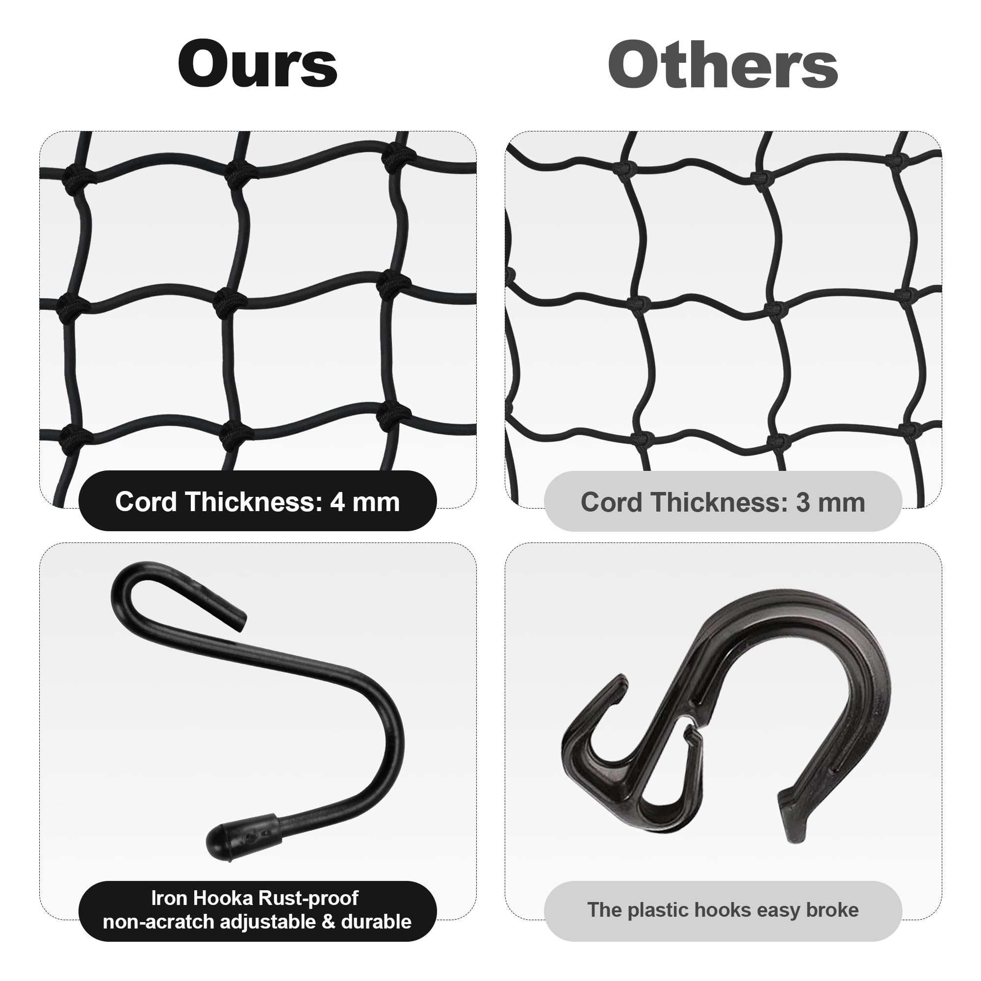 JAGASOL Cargo Nets for Motorcycle Helmet 16''X16'' Elastic Bungee Net Storage Featuring 6 Hooks Tight 2''x2'' Mesh Luggage Strap