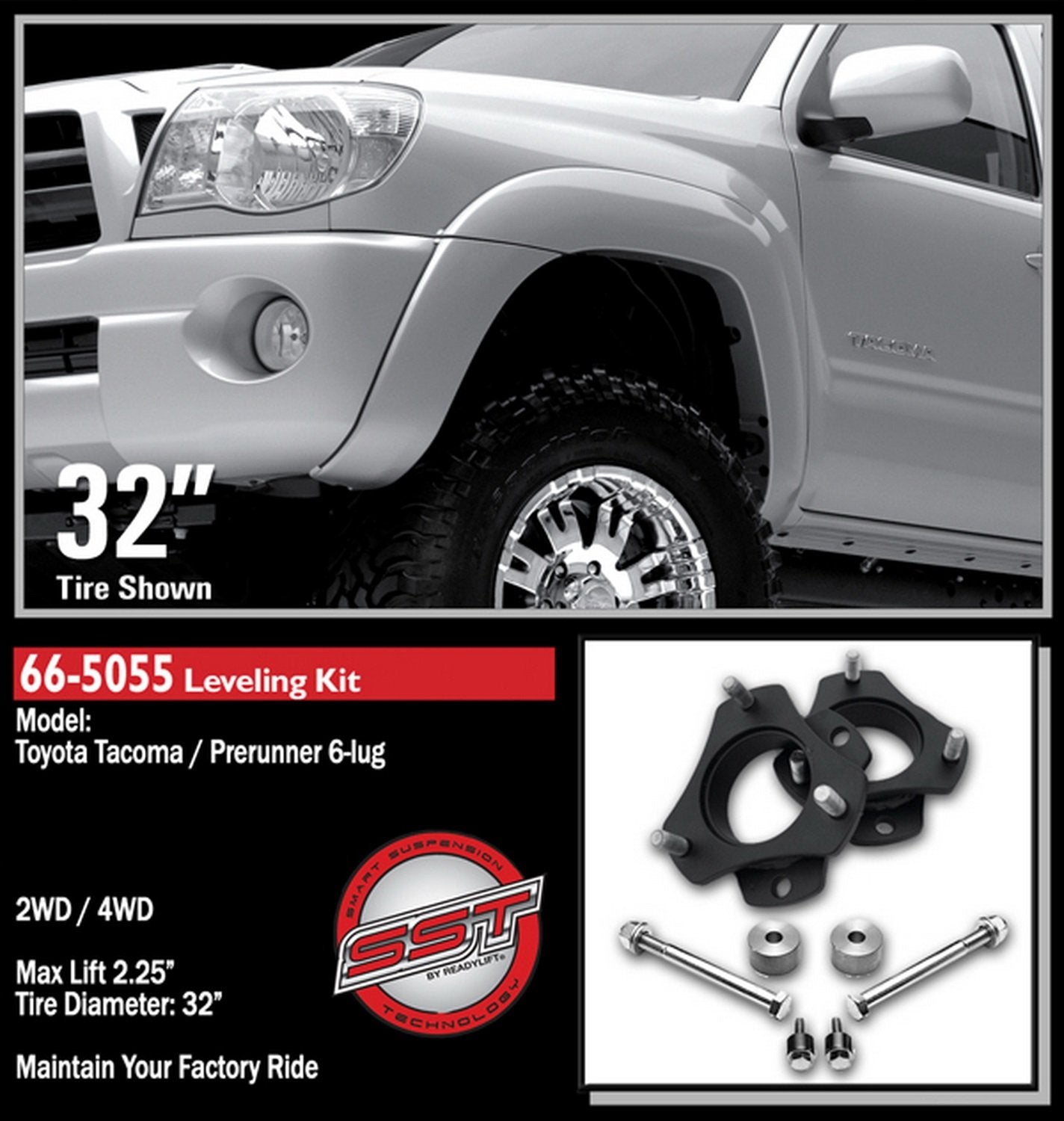 Readylift 66-5055 2.25 Leveling Kit For Tacoma/Prerunner 2Wd/4Wd, Tires Up To 33, Silver