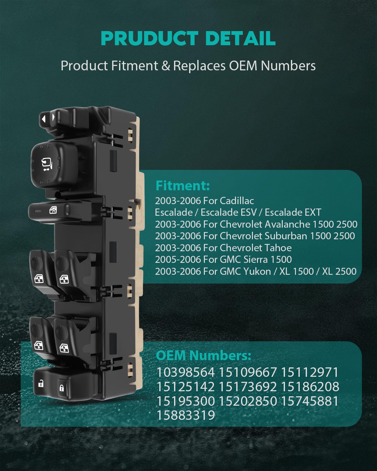 Scitoo Power Window Switch Front Left Driver Side For Cadillac Escalade 2003-2006, For Chevrolet Avalanche 2007, For Chevrolet Avalanche 1500, 2003-2006 Master Control Window Lift Switch 10398564