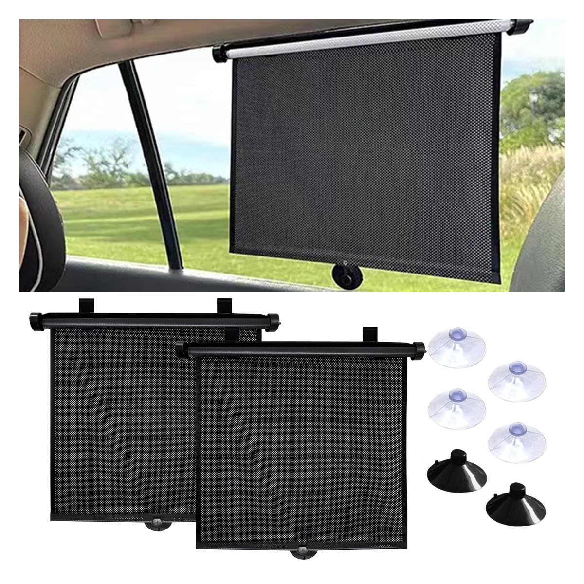 2PCS Car Window Shades for Baby, 20  20 Retractable Car Shades for Side Window with Suction Cups, Blocks Heat & UV Rays Glar