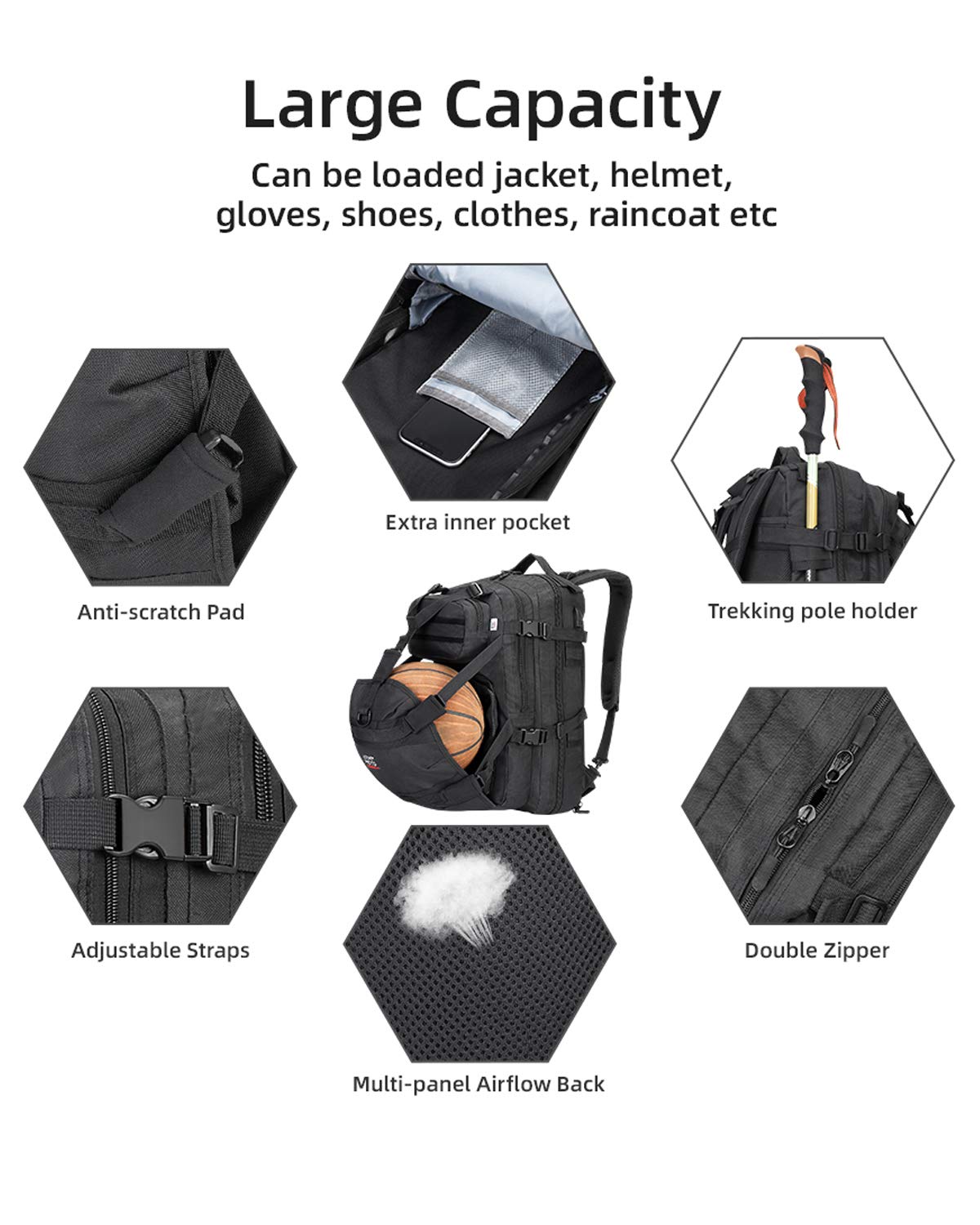 Kemimoto Motorcycle Helmet Backpack Bag For Men With Usb Charging Port, Waterproof, Rechargeable Large Capacity Riding Backpack,