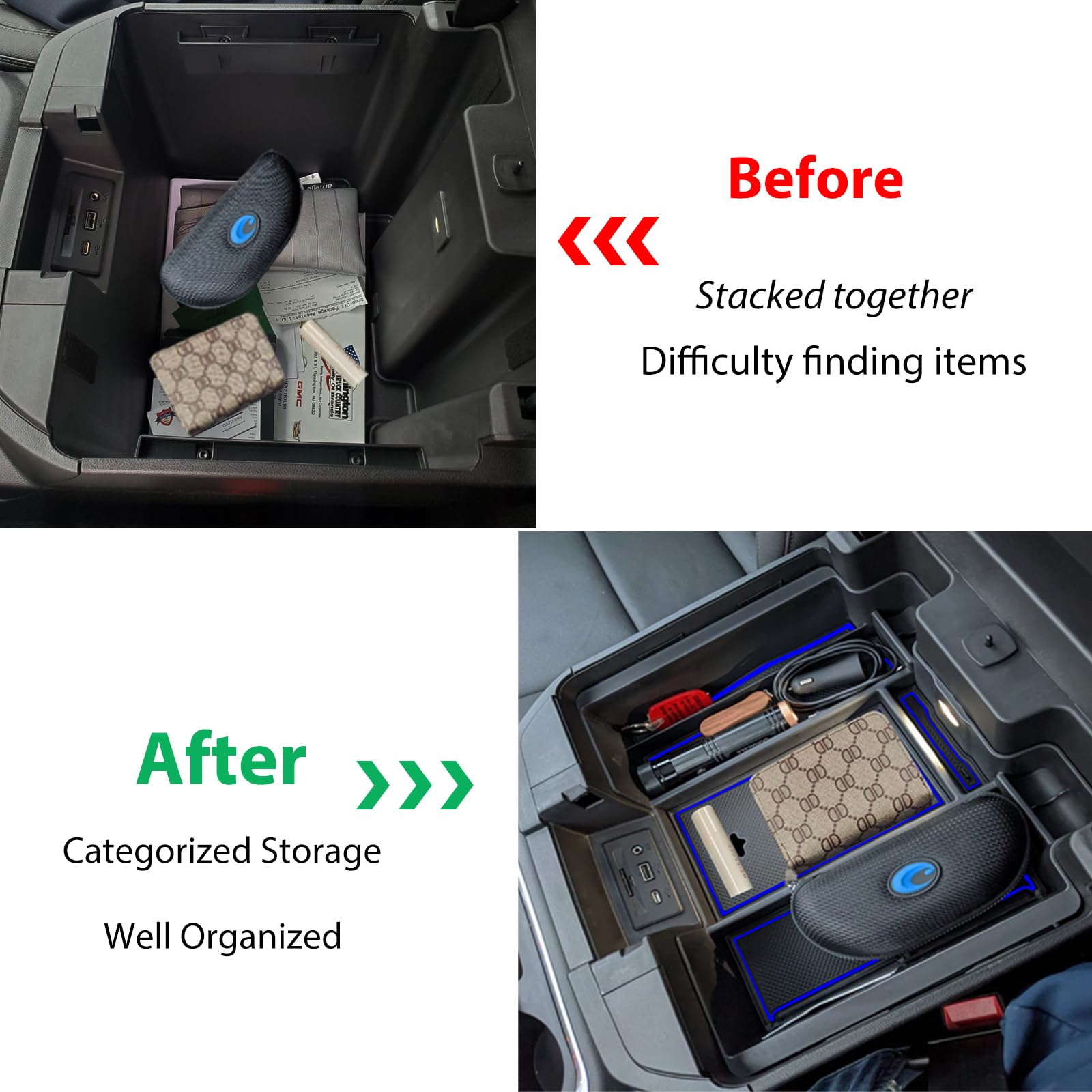 Zxiaochun Full Size Center Console Armrest Box Organizer Tray For 2019-2022 Chevy Silverado/Gmc Sierra 1500 And 2020-2023 Silver