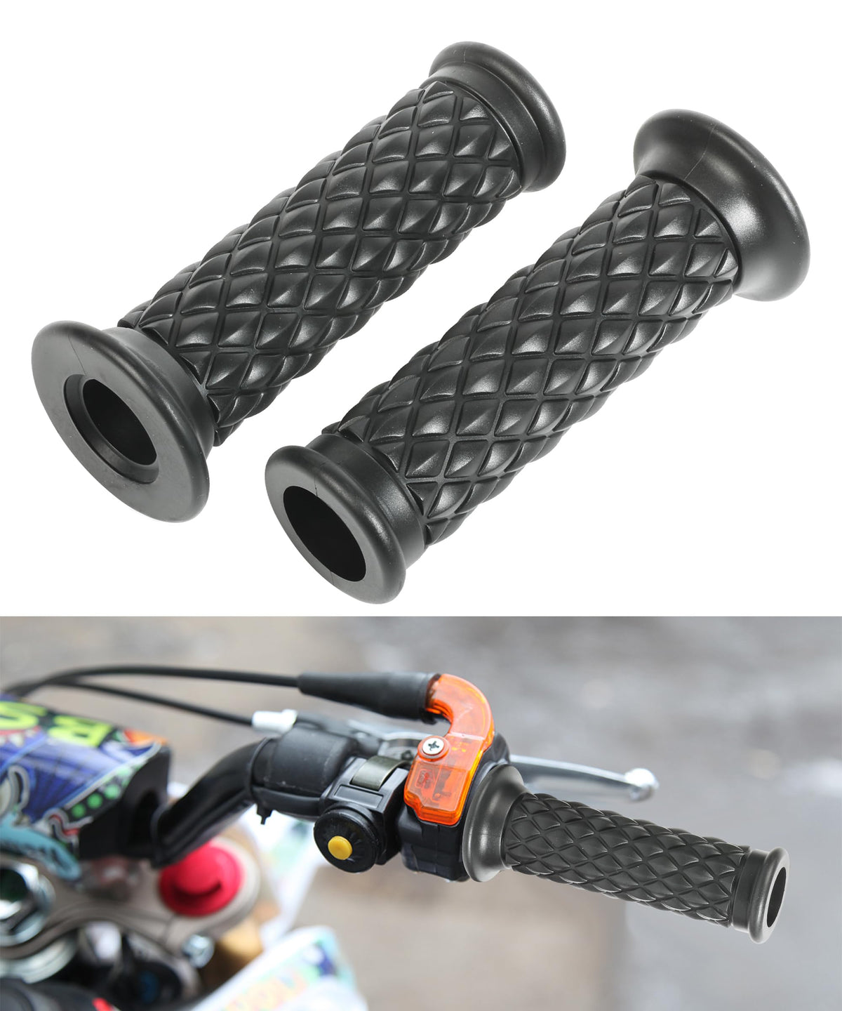 Bylikeho 2Pcs Handlebar Grips,Motorcycle Grips,Car Accessories Motorcycle Retro Comfortable Hand Handlebar,Non Slip Rubber Bar End Thruster Grip For Motocross Scooter Dirt Bike (Black)