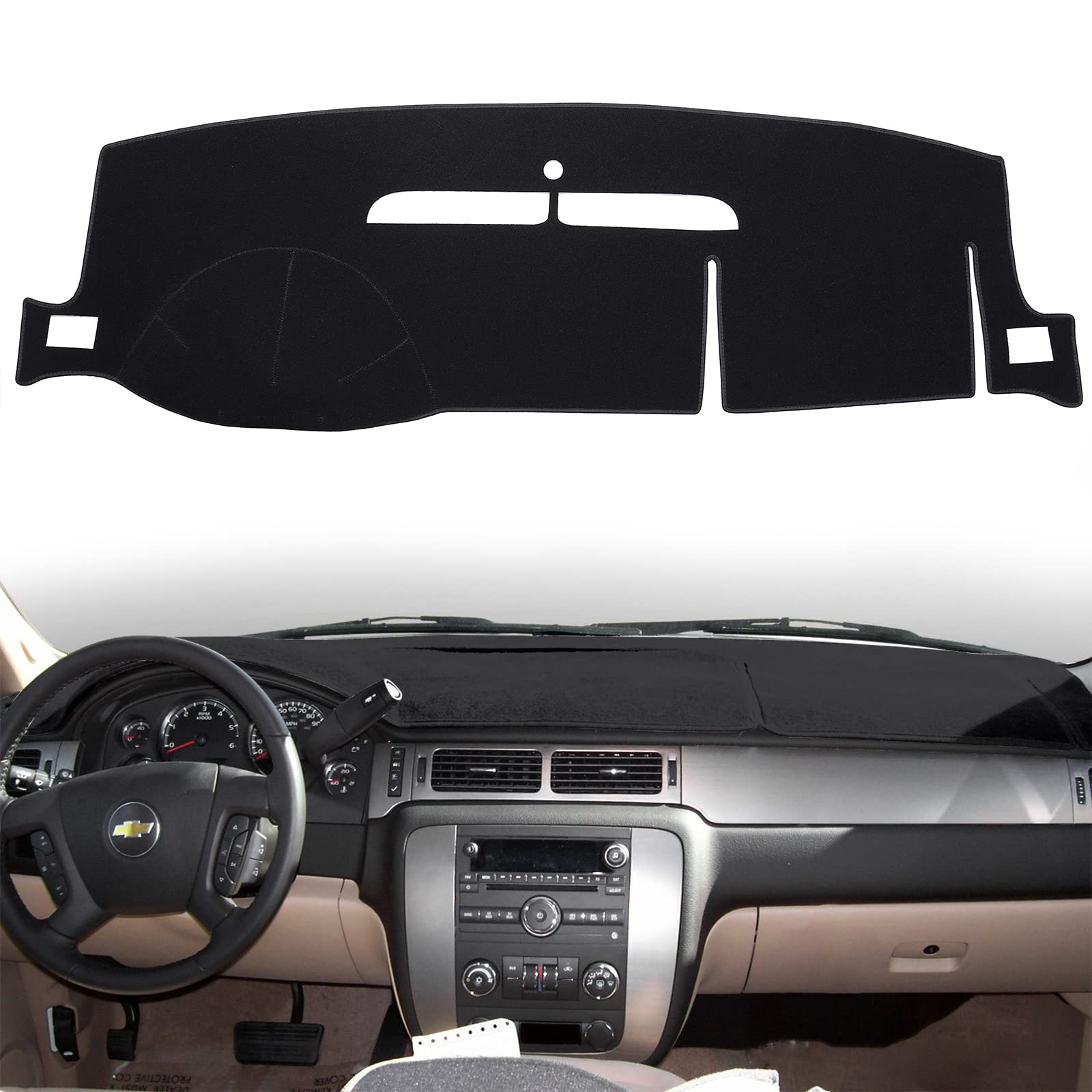 HanLanKa Dashboard Cover Dash Mat Fit for 2007-2014 Chevy Chevrolet Tahoe Suburban,2007-13 Chevy Avalanche Silverado 1500 2500 3