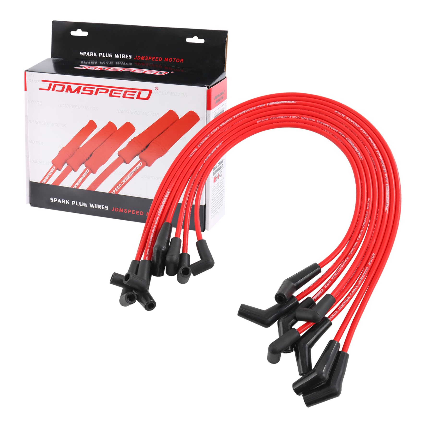 Jdmspeed New Hei Red Spiral Core Spark Plug Wires 45 Degree End 396-427-454-502 Replacement For Chevy Bbc